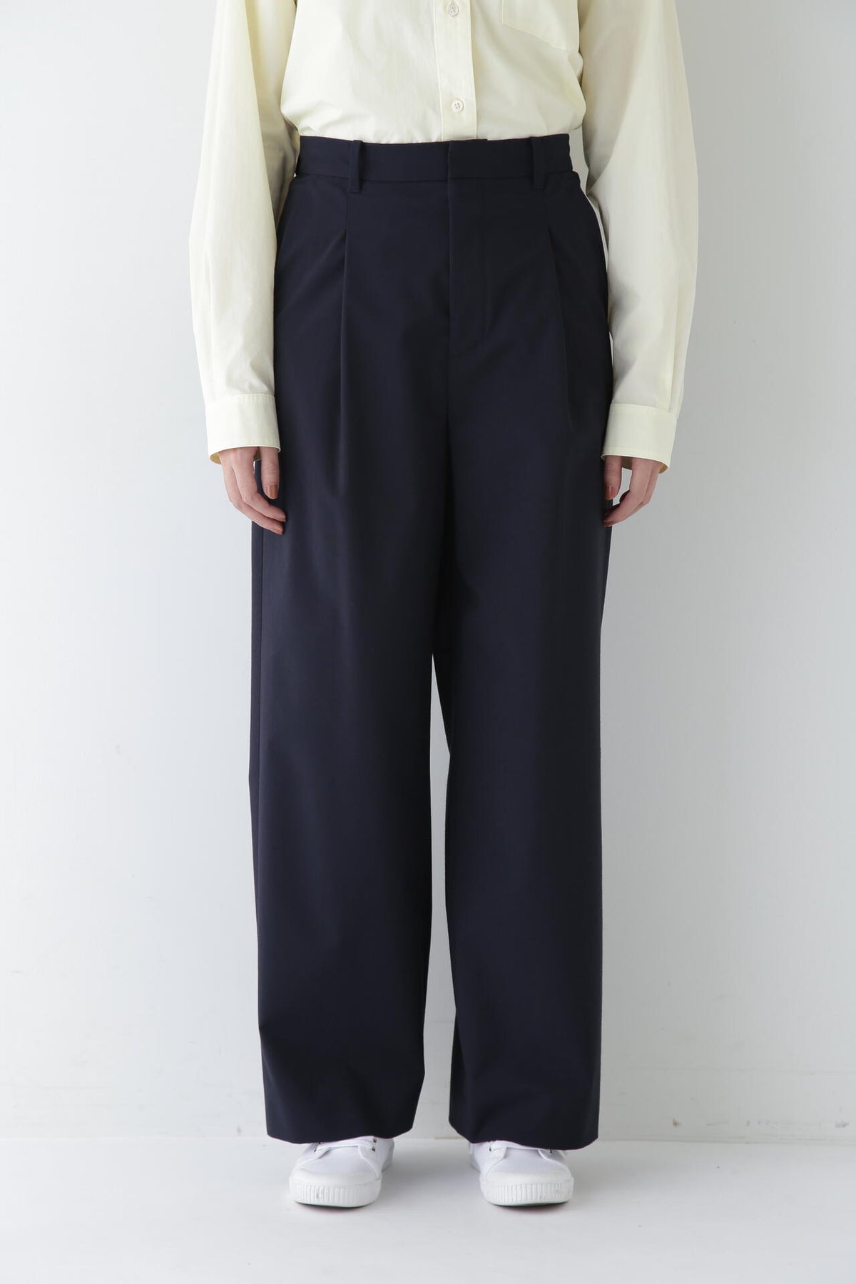 【WEB限定サイズ】Pレーヨン麻ポプリンマーベルトセミワイドパンツ