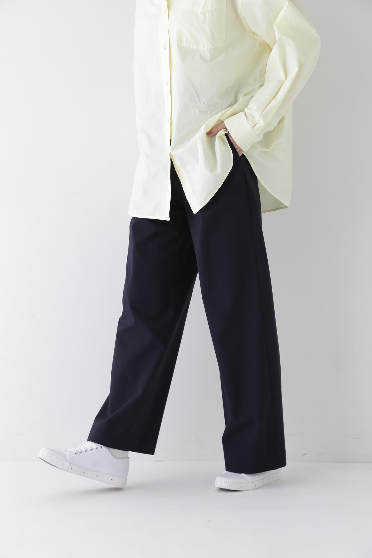 【WEB限定サイズ】Pレーヨン麻ポプリンマーベルトセミワイドパンツ