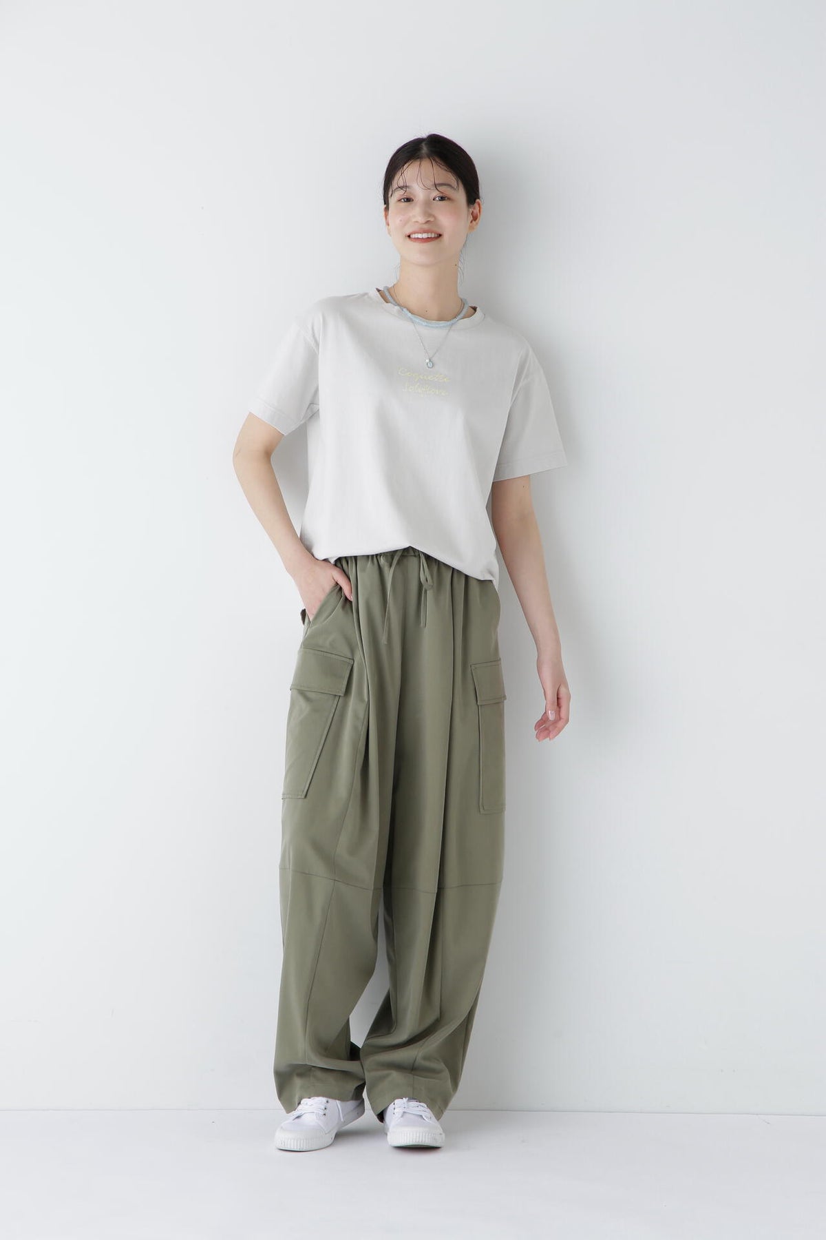 キュプラポリエステル フィブリルサテンストレッチパンツ