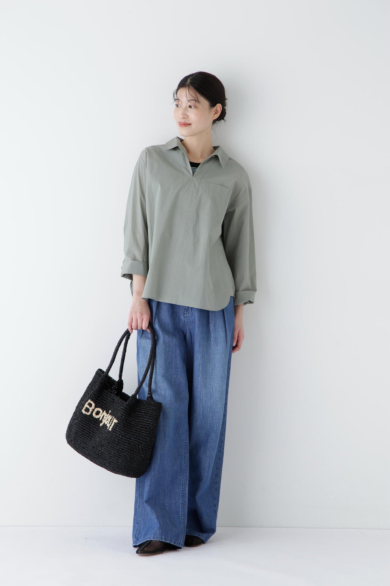 【Healthy DENIMコラボ】タックワイドデニムパンツ
