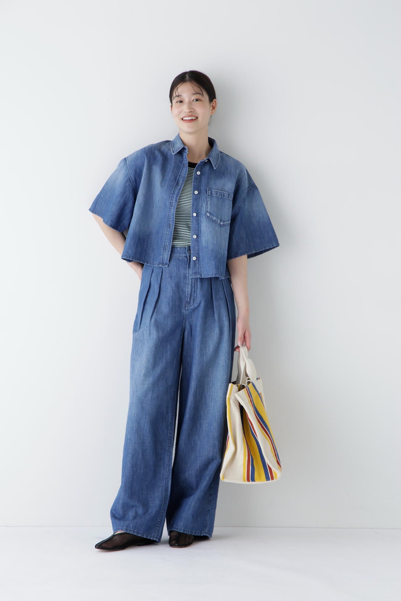 【Healthy DENIMコラボ】タックワイドデニムパンツ