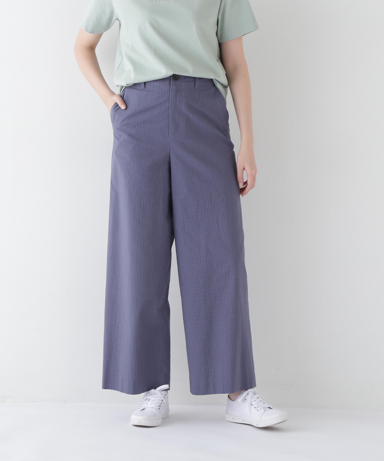 シアサッカーストライプセミワイドパンツ