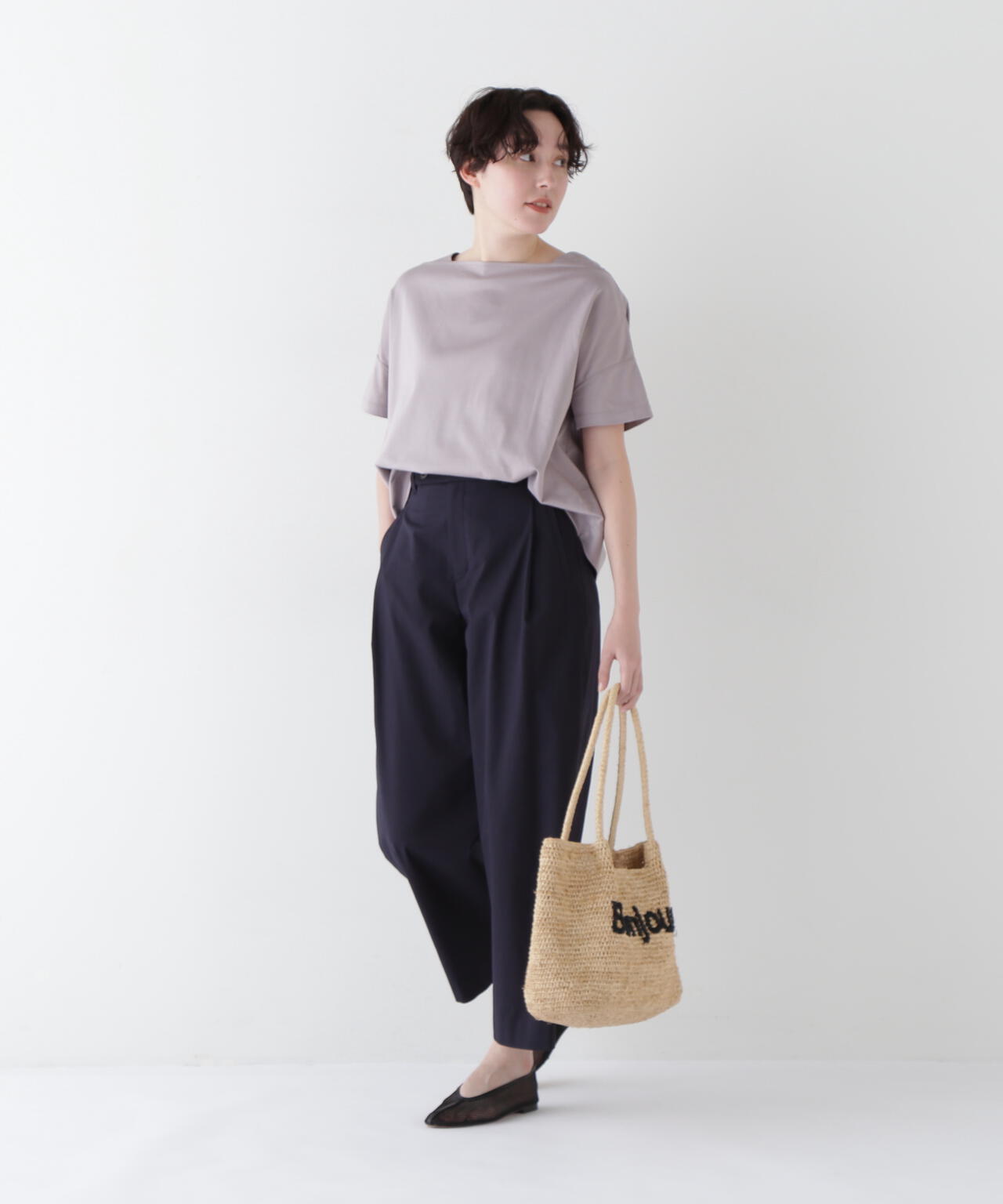 ドビーストレッチワンタックセミワイドパンツ