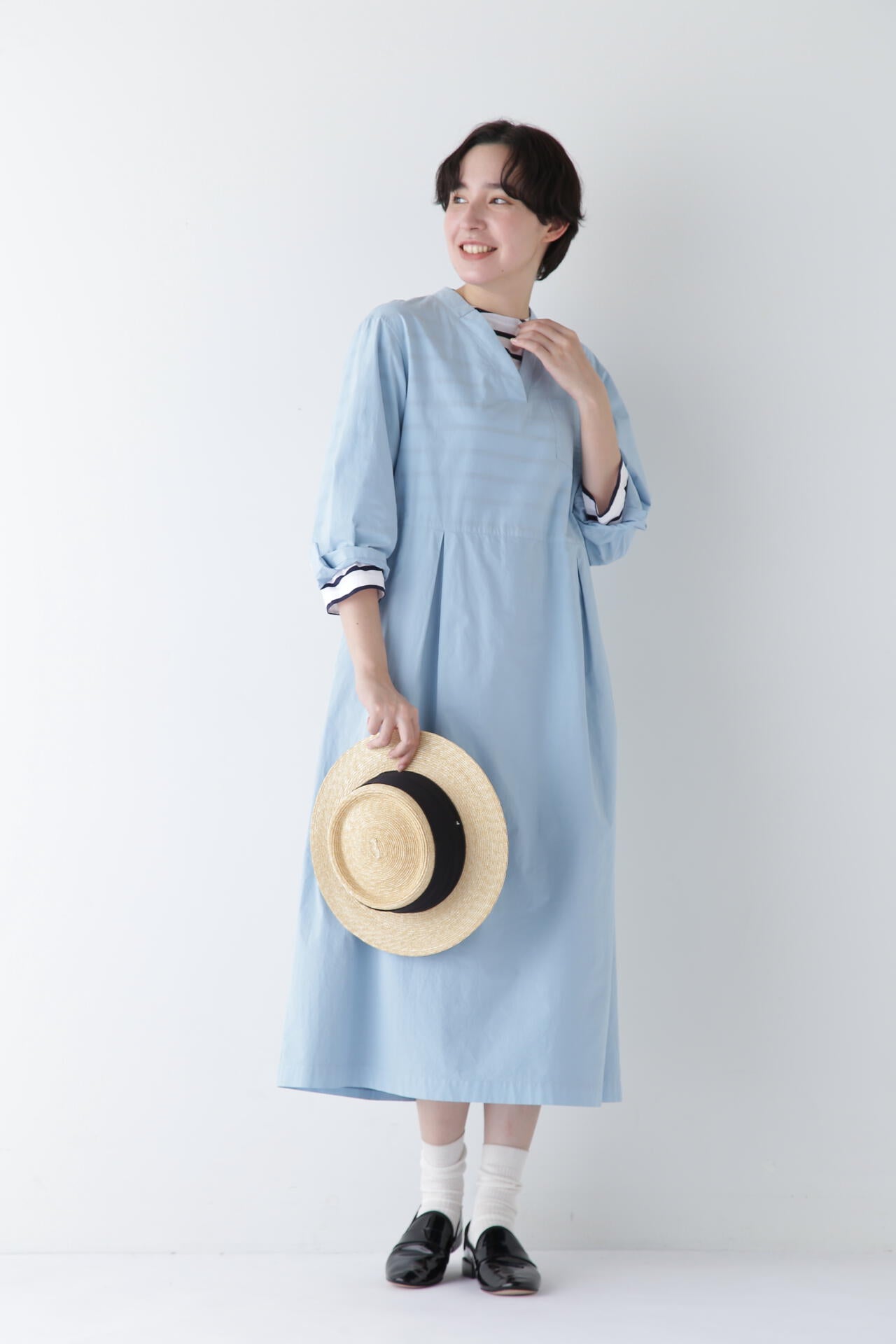製品染め刻み衿ワンピース