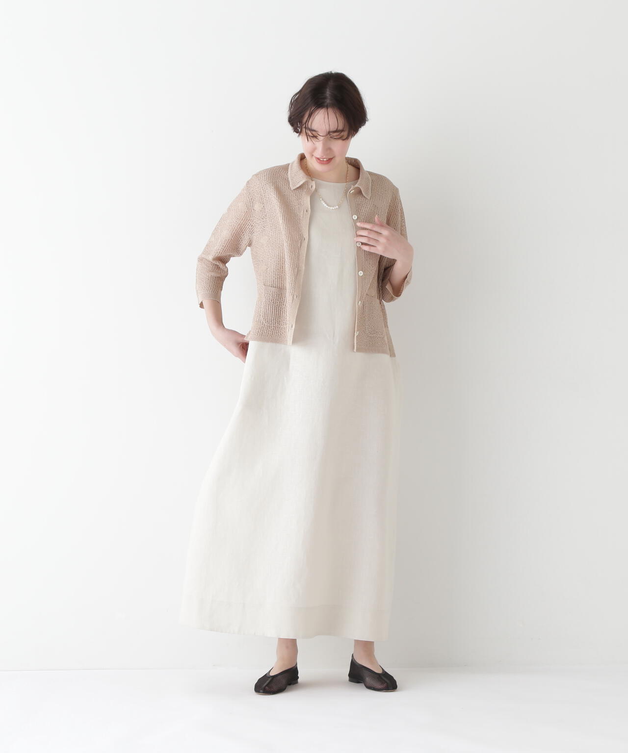 【WEB・一部店舗限定】リネンボートネックロングワンピース