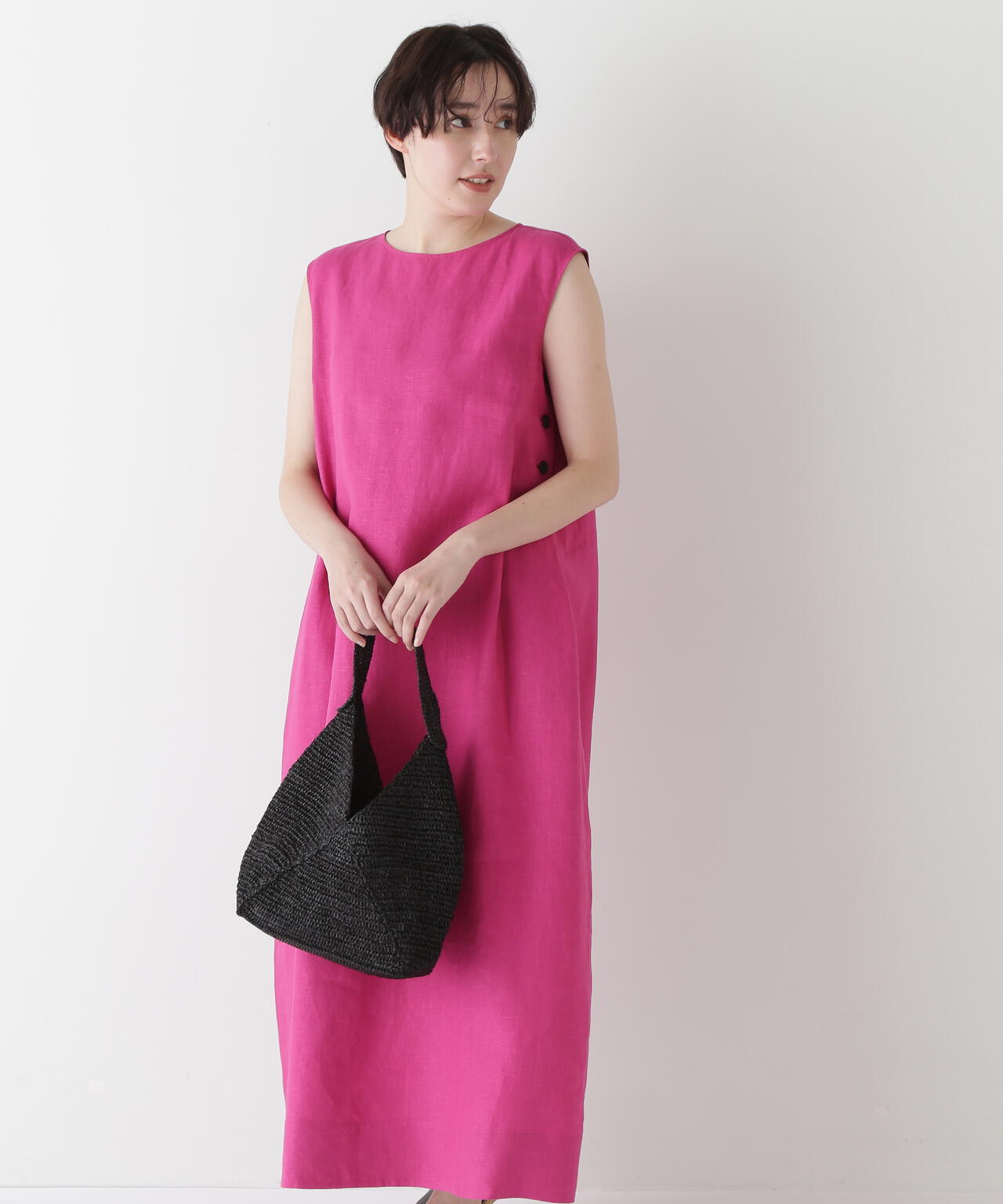 【WEB・一部店舗限定】リネンボートネックロングワンピース