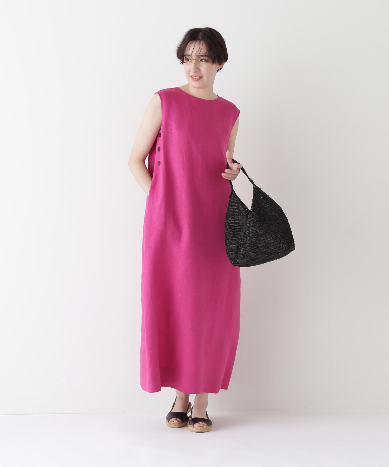 【WEB・一部店舗限定】リネンボートネックロングワンピース