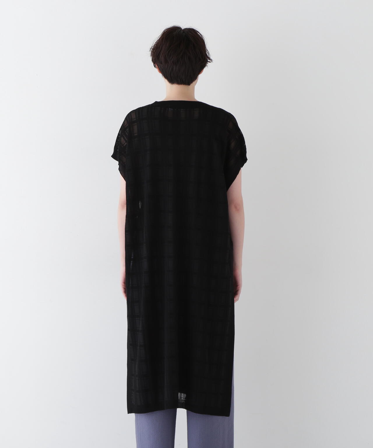 【ウォッシャブル】【WEB・一部店舗限定】シアーチェックニットワンピース