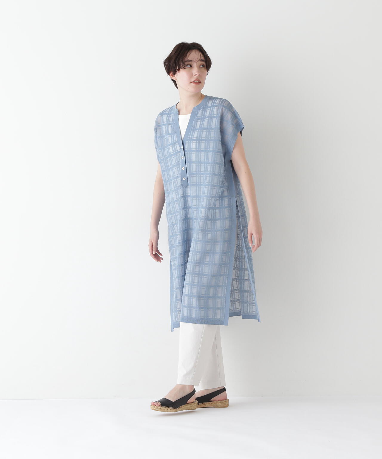 【ウォッシャブル】【WEB・一部店舗限定】シアーチェックニットワンピース