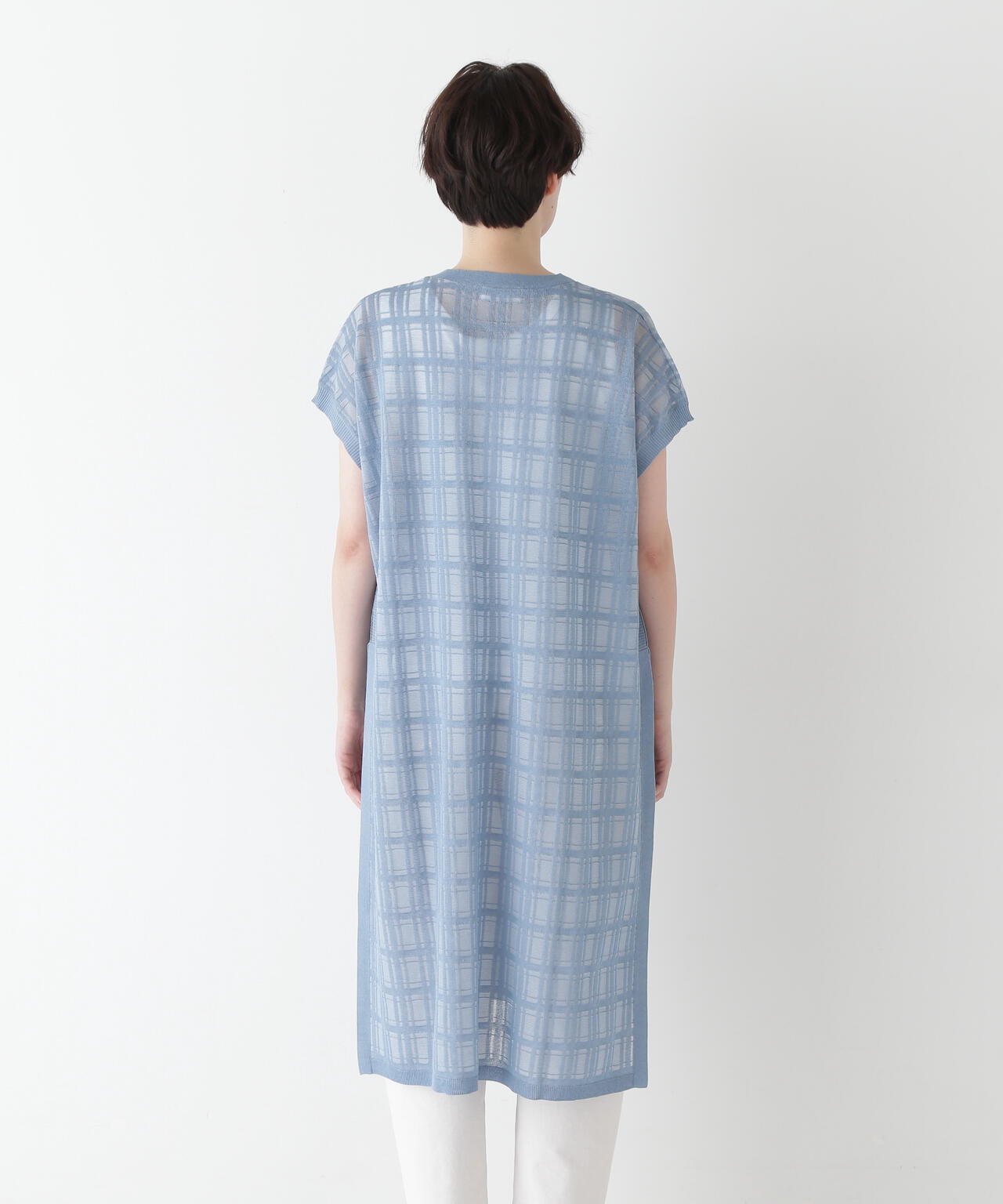 【ウォッシャブル】【WEB・一部店舗限定】シアーチェックニットワンピース
