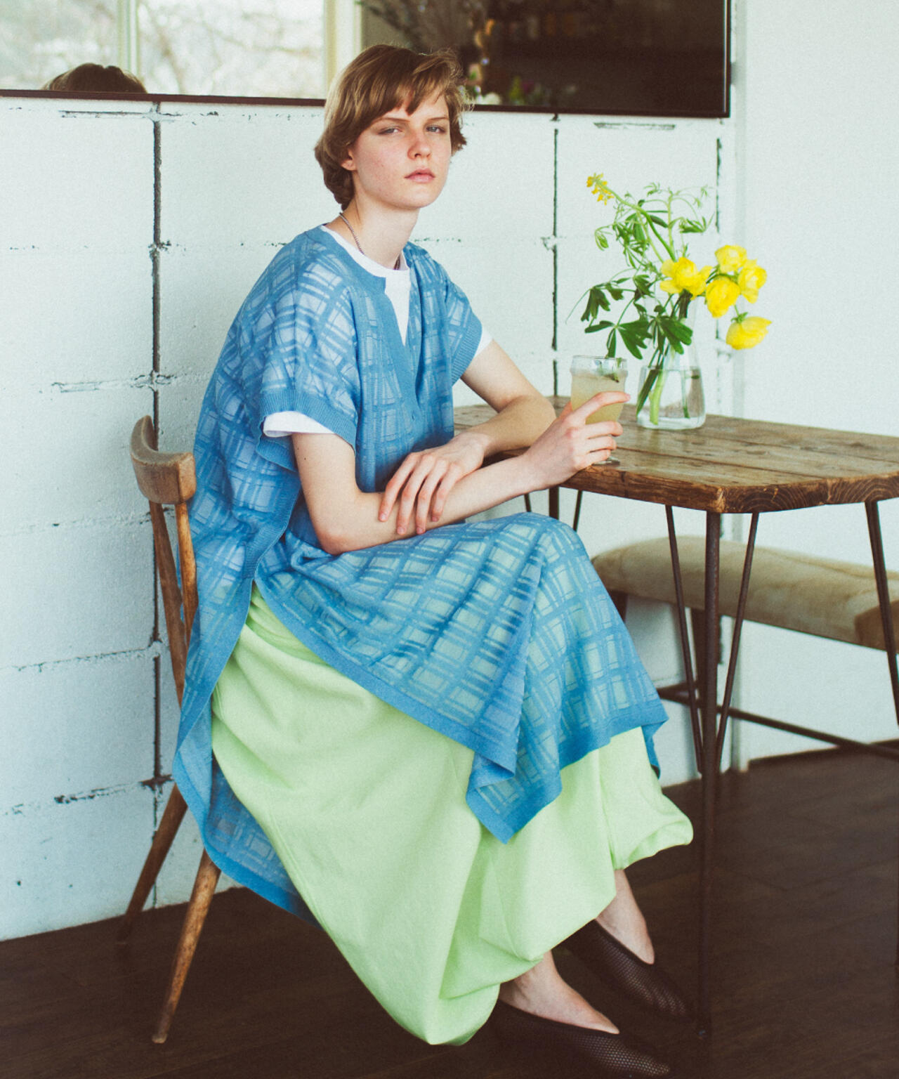 【ウォッシャブル】【WEB・一部店舗限定】シアーチェックニットワンピース