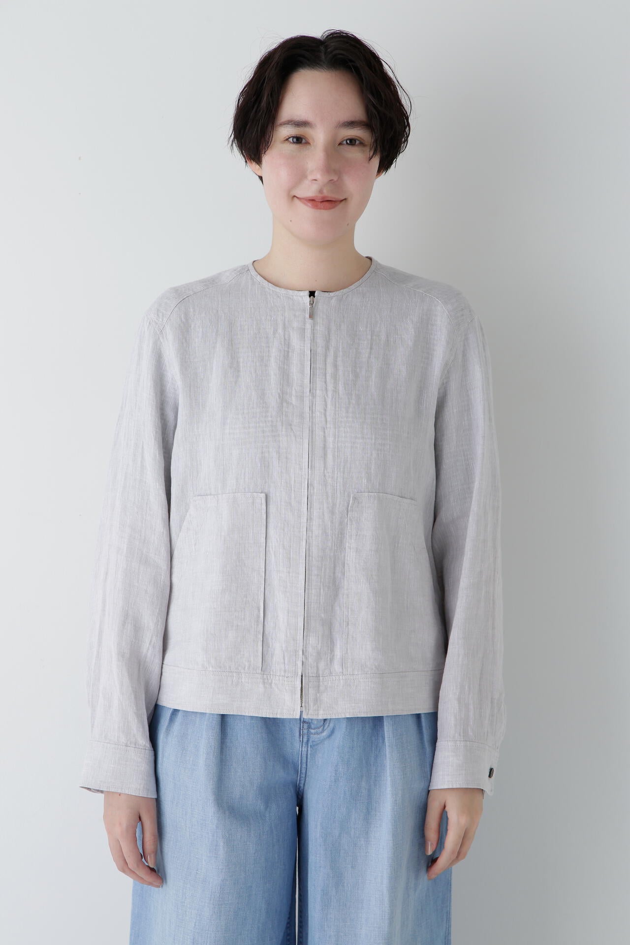 ハードマンリネンノーカラージップブルゾン