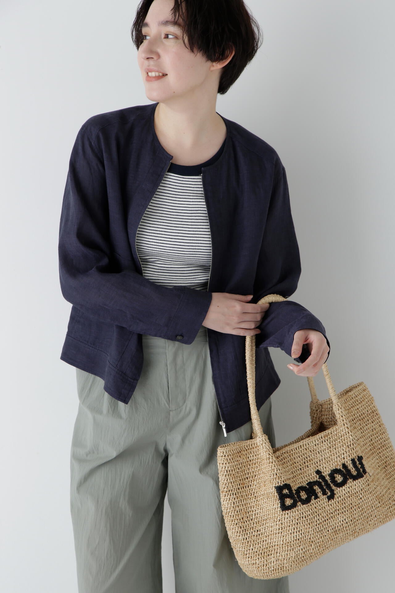 ハードマンリネンノーカラージップブルゾン