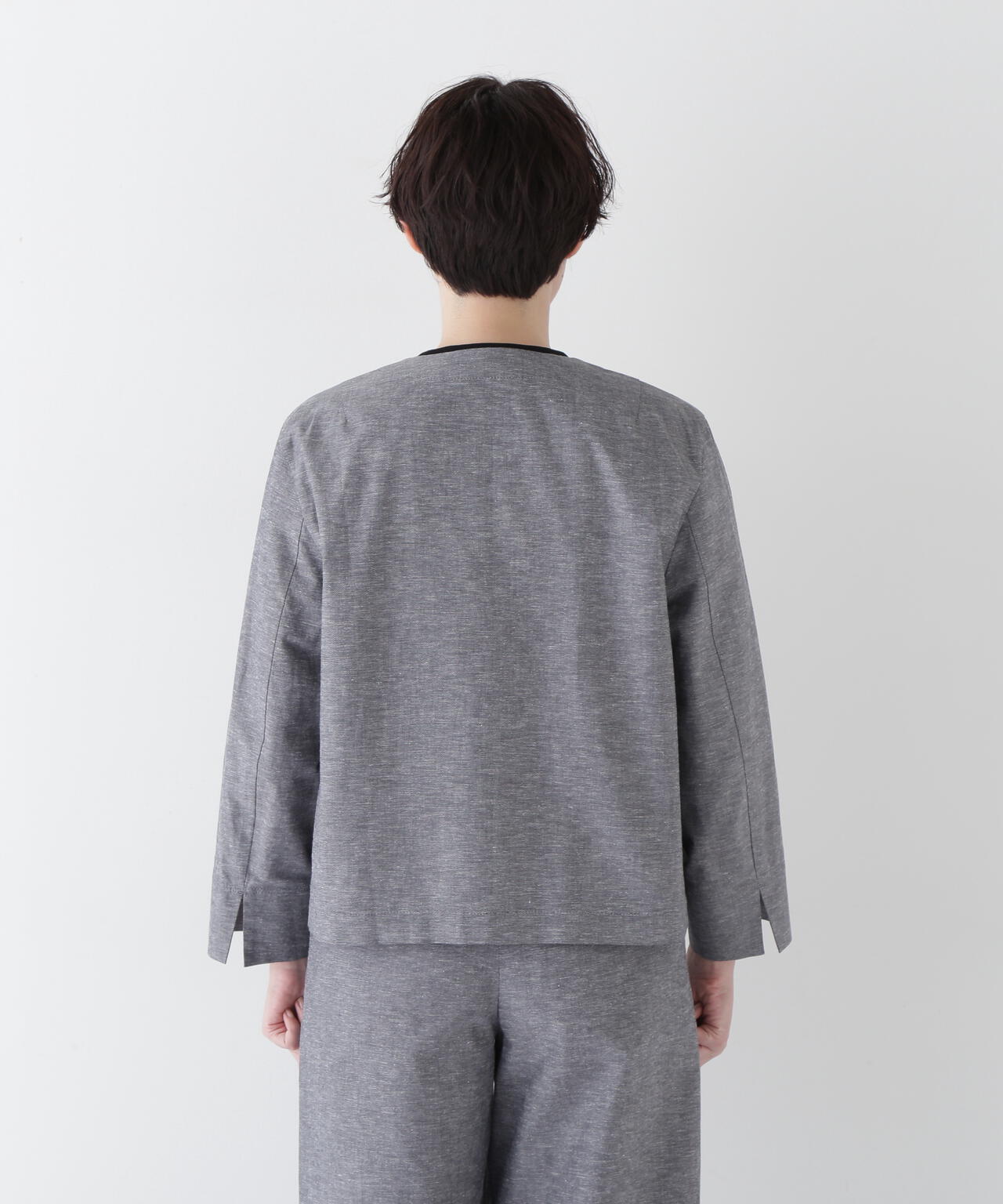 綿麻シャンブレーVネックブルゾン