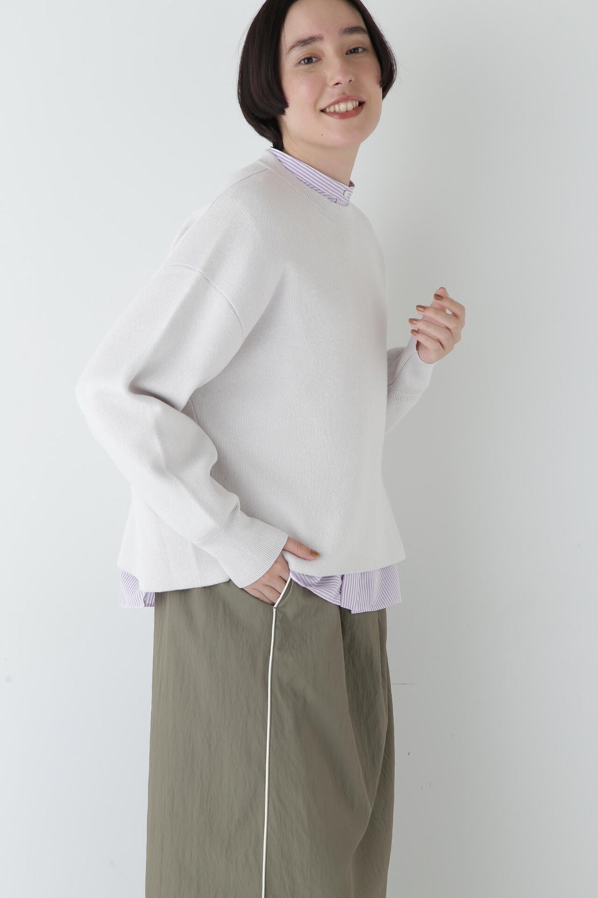【ウォッシャブル】コットンカシミヤジャカードプルオーバー