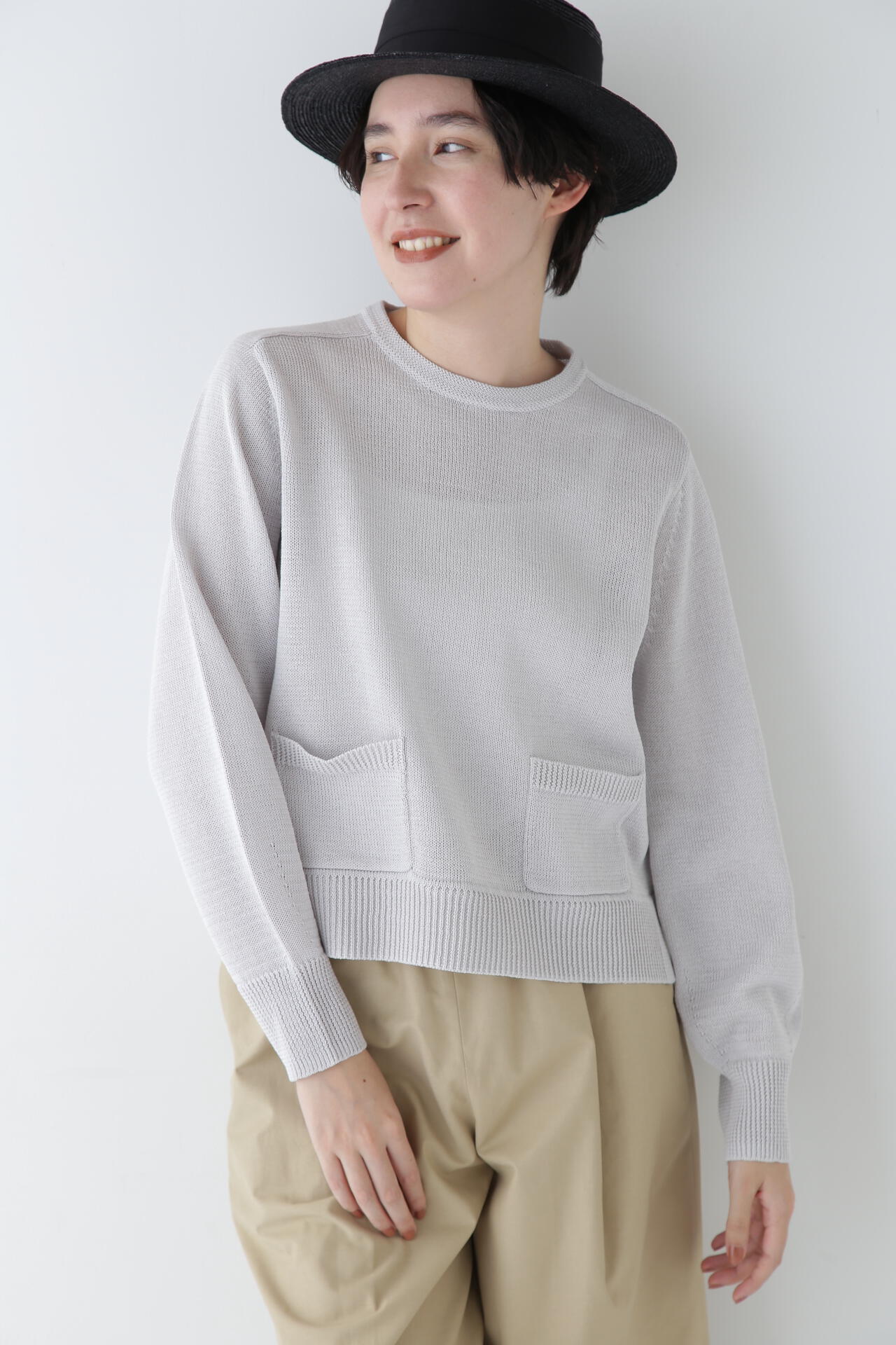 【ウォッシャブル】ミドルゲージギマポケット付プルオーバー