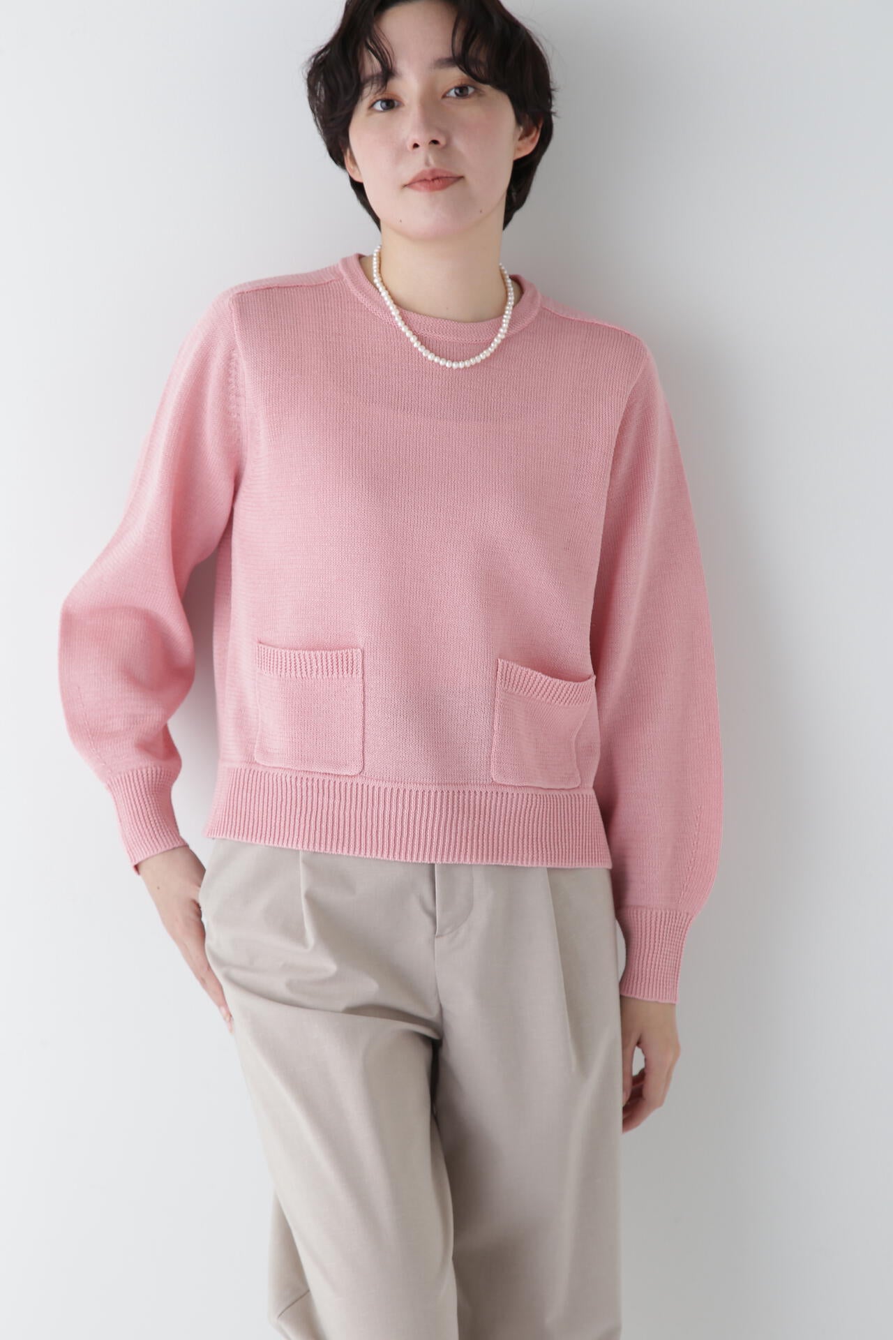 【ウォッシャブル】ミドルゲージギマポケット付プルオーバー