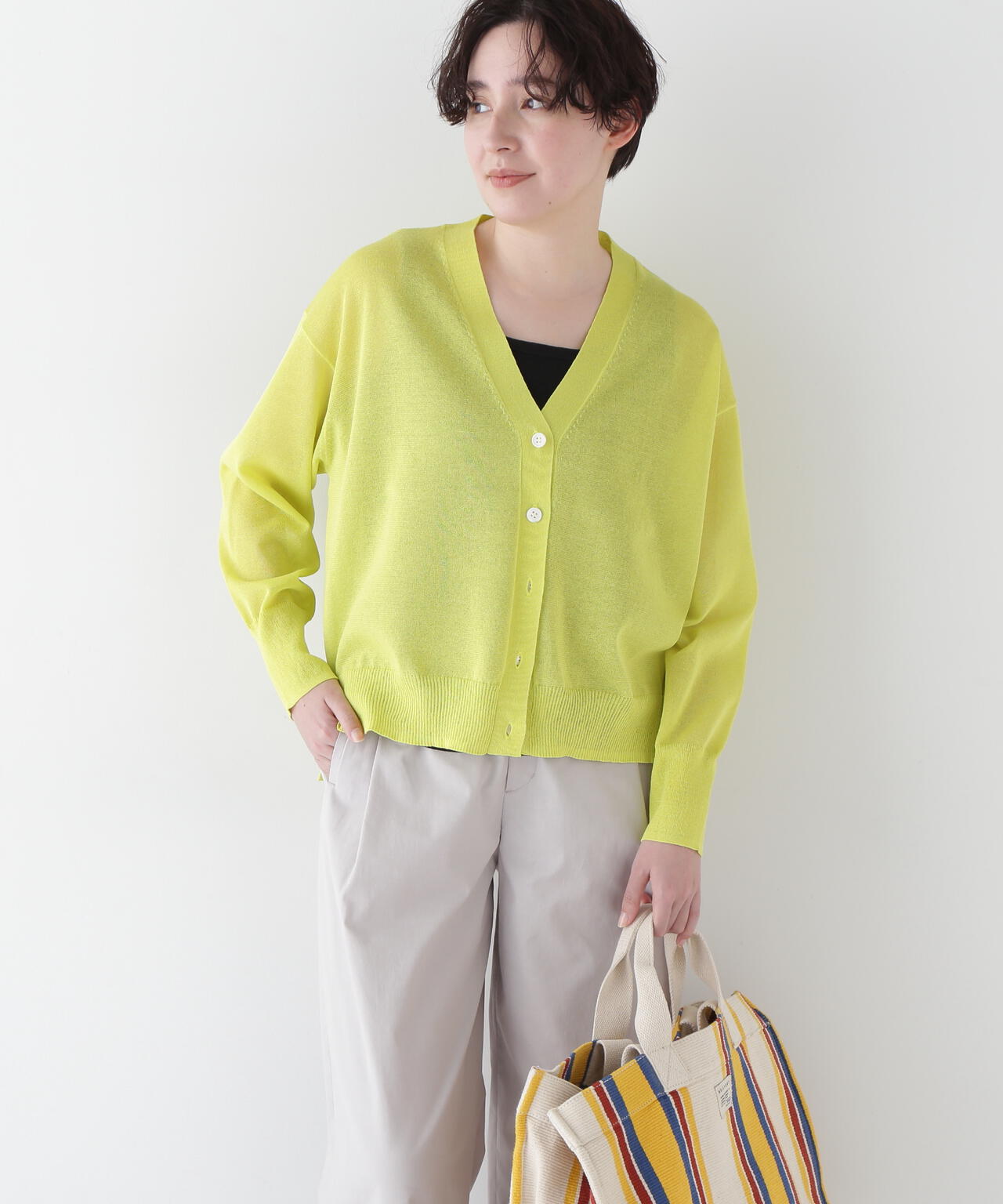 【ウォッシャブル】シアーハイゲージ長袖カーディガン