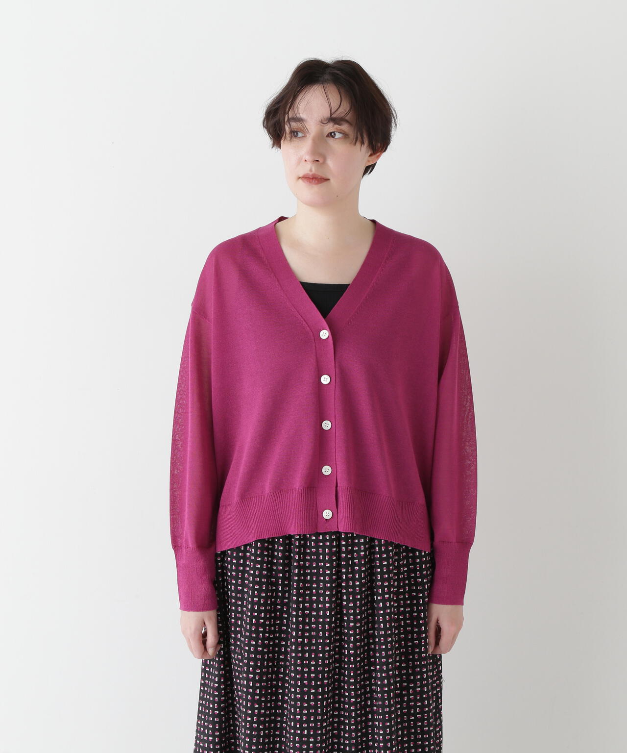 【ウォッシャブル】シアーハイゲージ長袖カーディガン