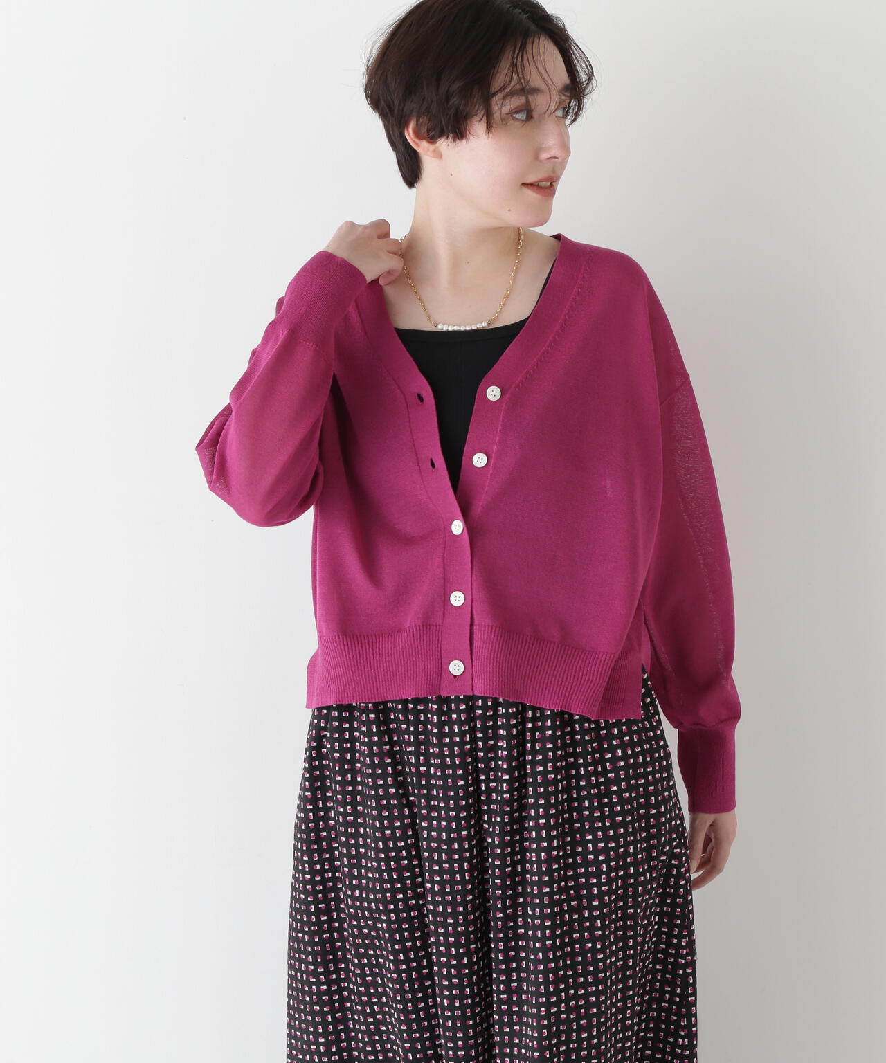 【ウォッシャブル】シアーハイゲージ長袖カーディガン