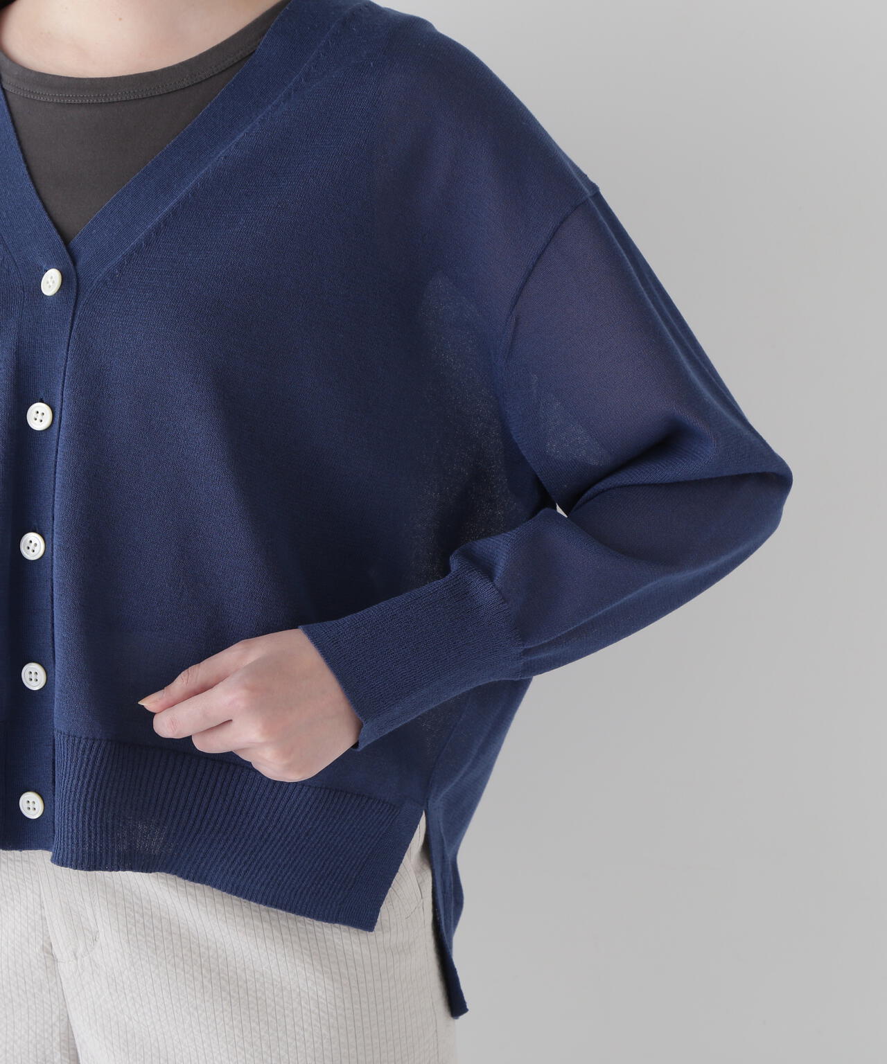 【ウォッシャブル】シアーハイゲージ長袖カーディガン