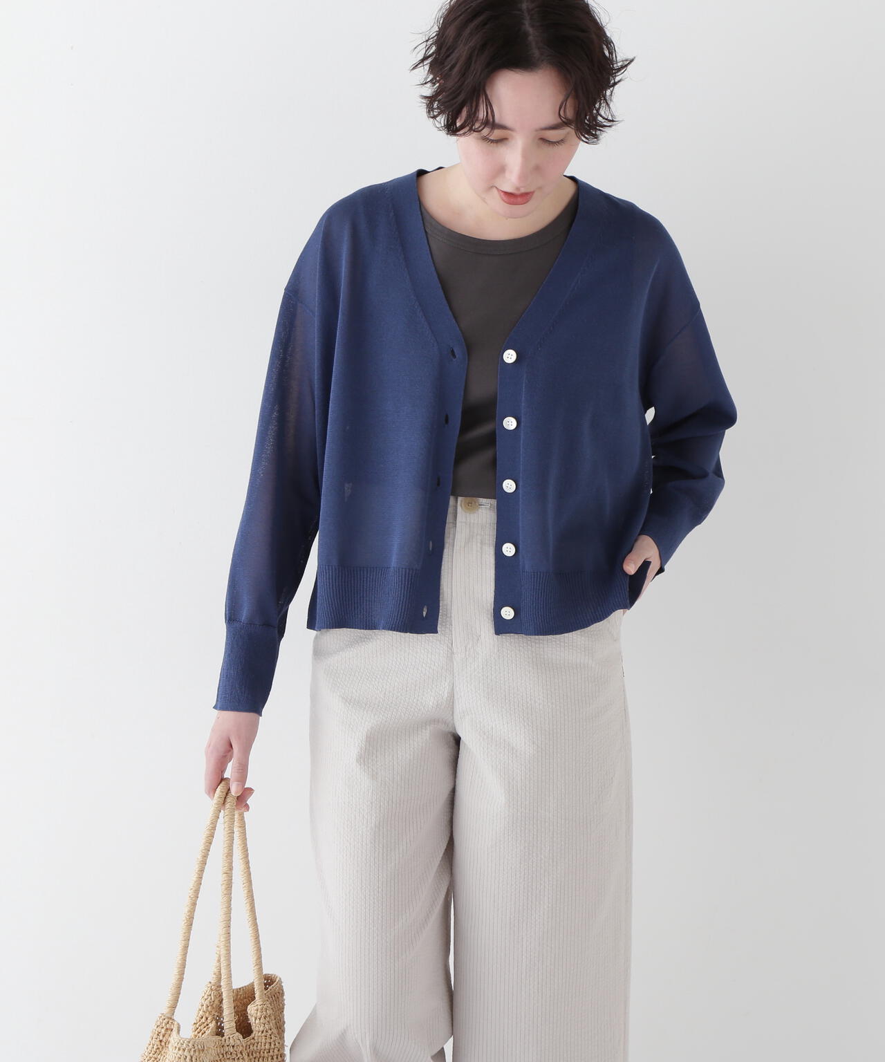 【ウォッシャブル】シアーハイゲージ長袖カーディガン