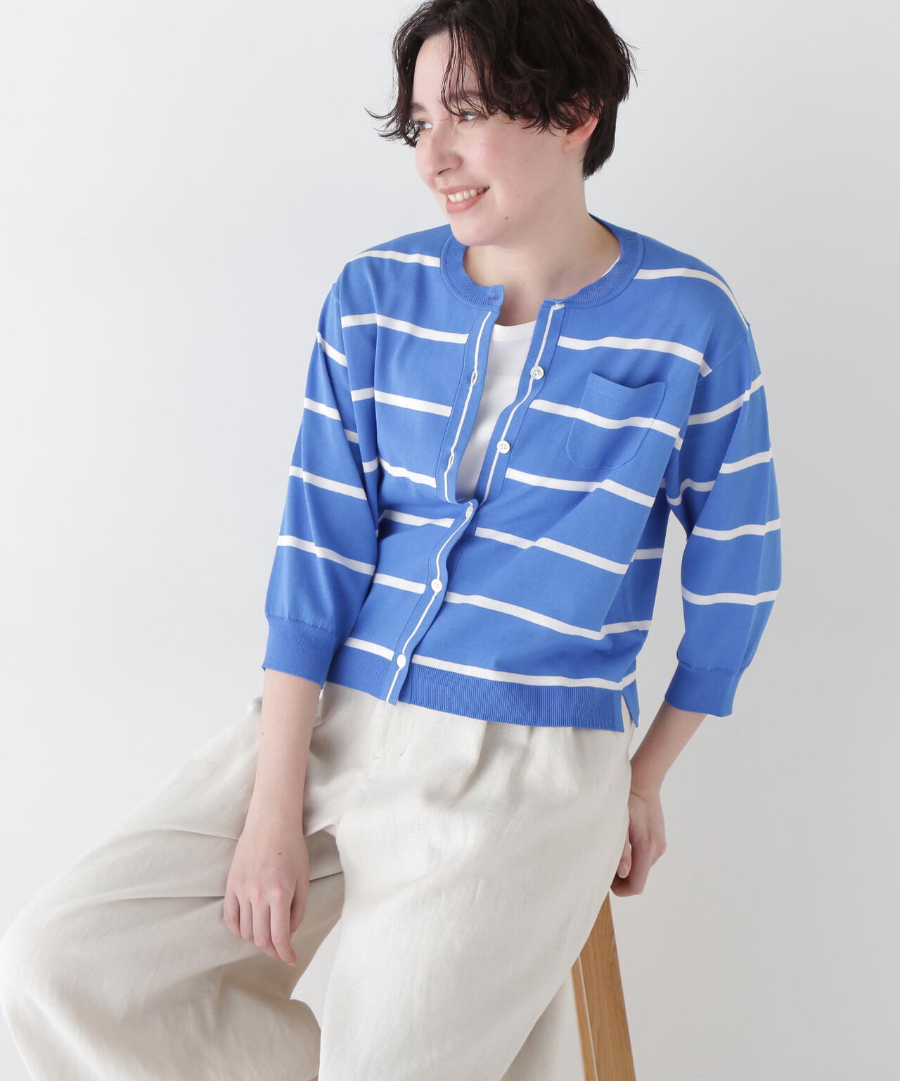 【ウォッシャブル・接触冷感】ランダムボーダーカーディガン