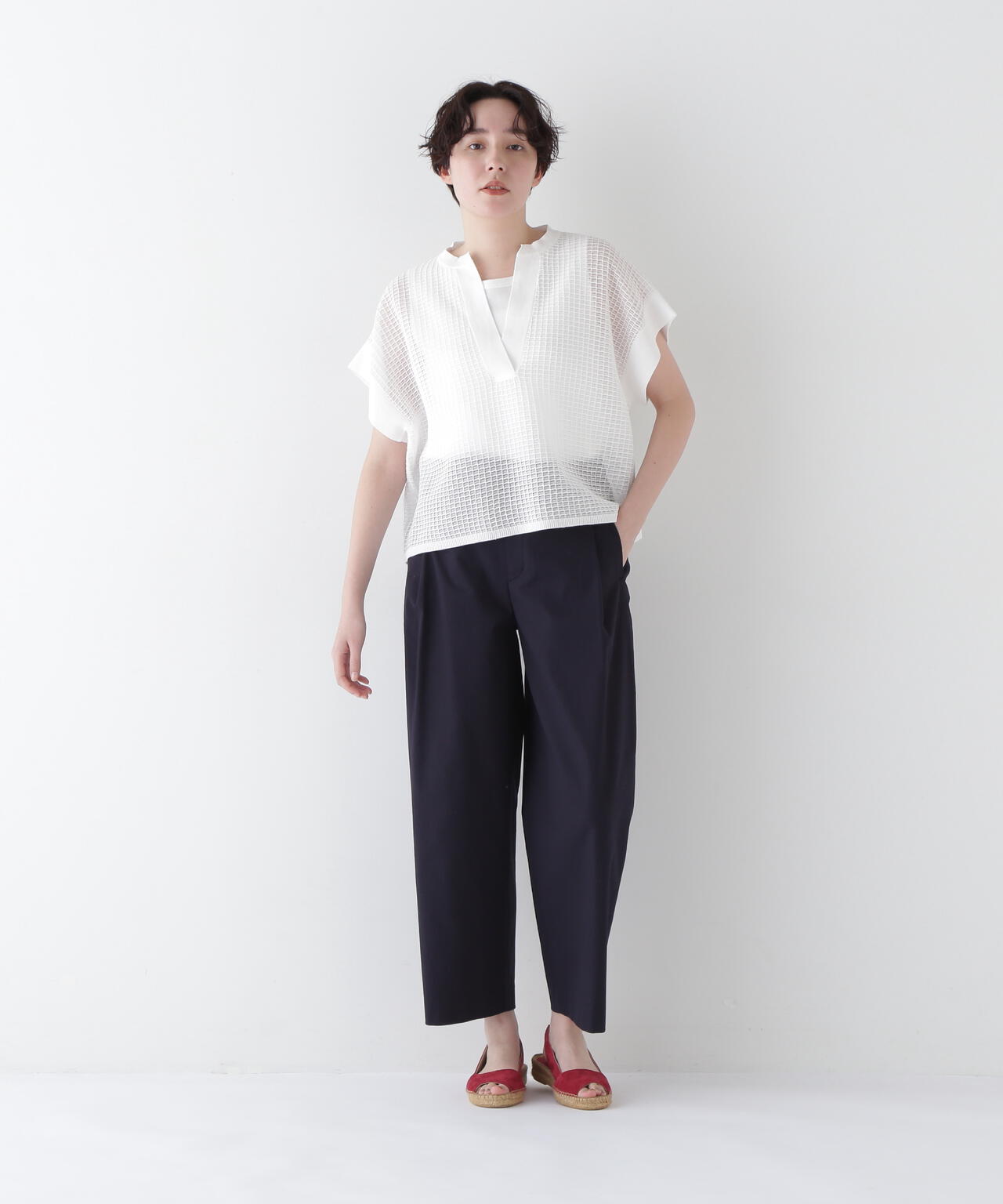 【ウォッシャブル】【WEB・一部店舗限定】コットンポリエステルシアーチェックスキッパー