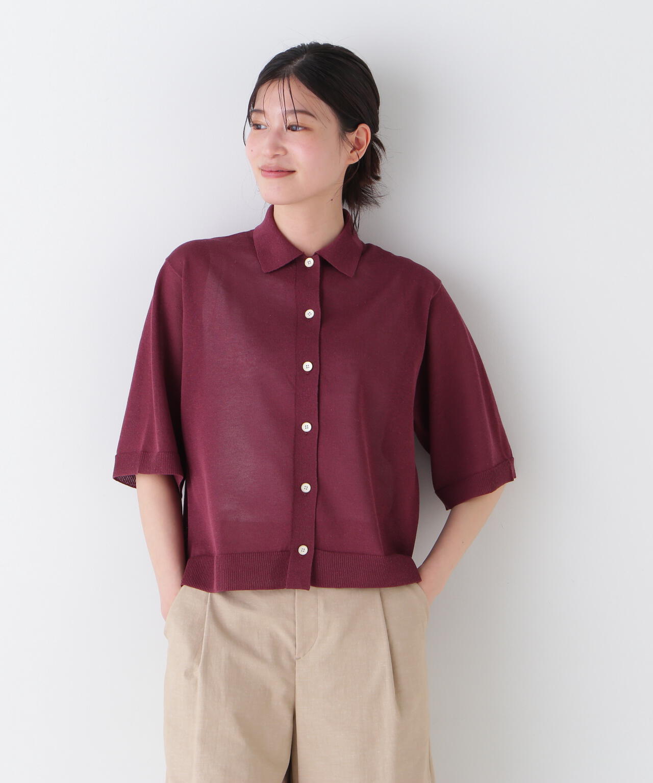 【ウォッシャブル】シアーハイゲージ半袖カーディガン