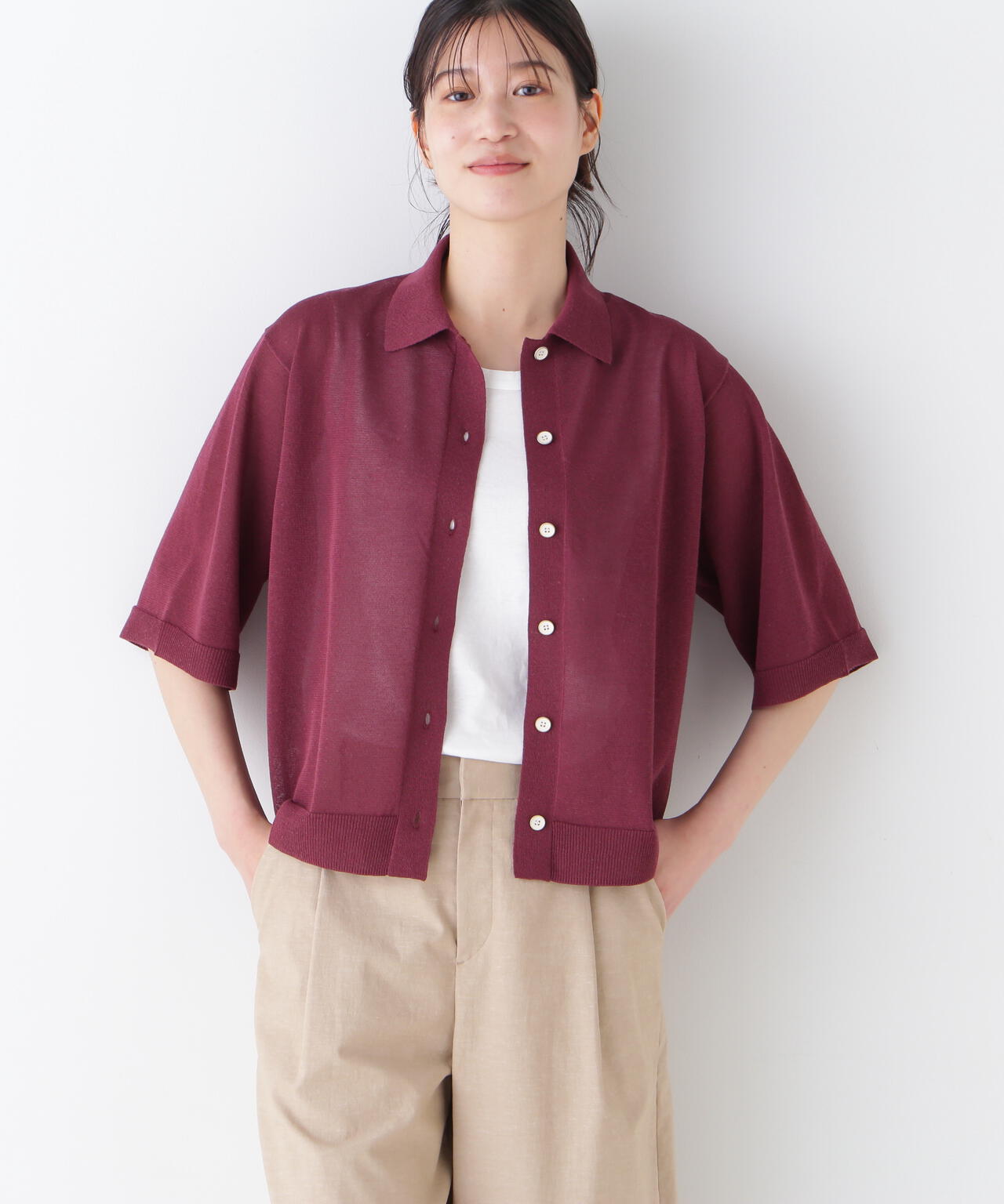 【ウォッシャブル】シアーハイゲージ半袖カーディガン