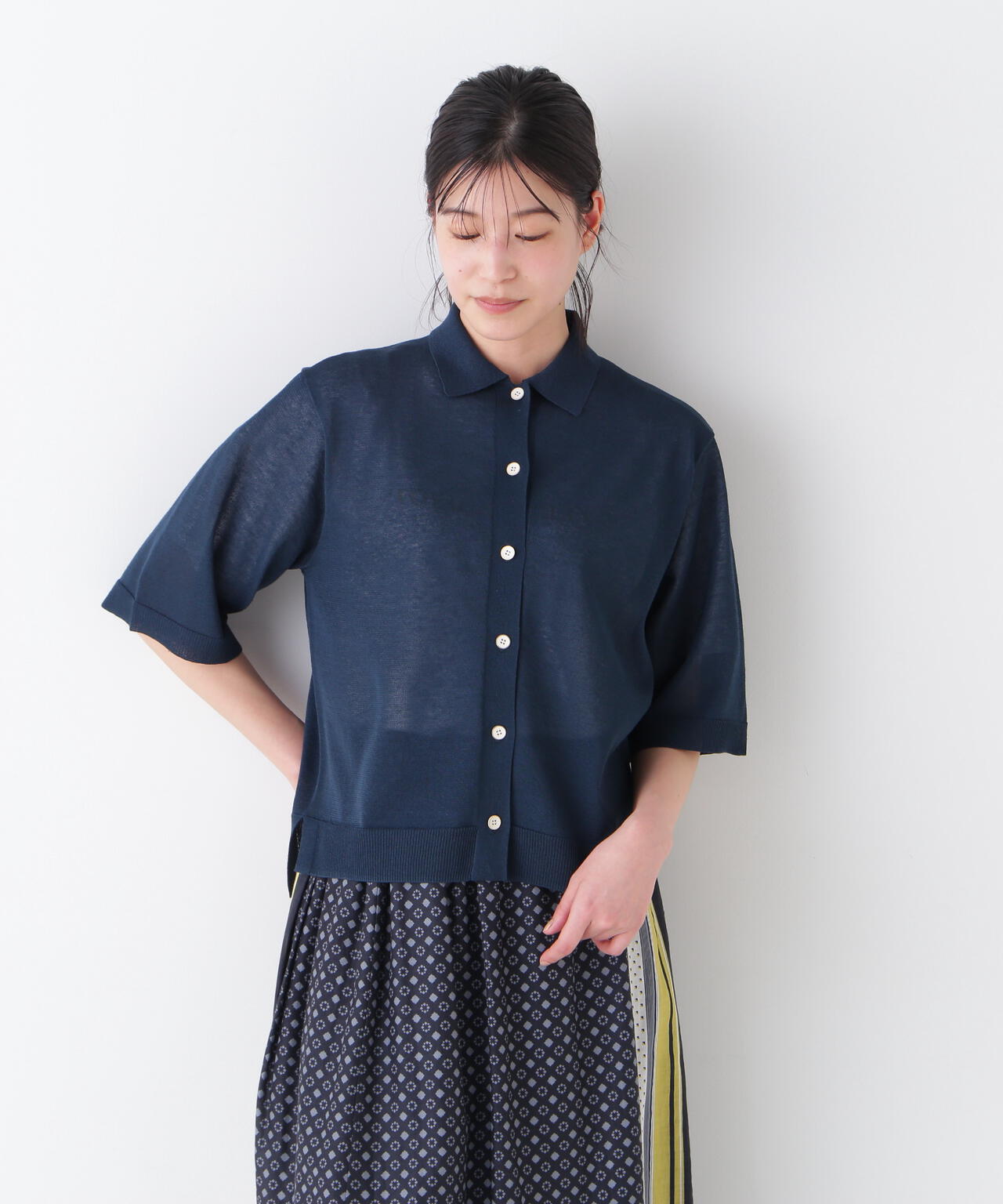 【ウォッシャブル】シアーハイゲージ半袖カーディガン