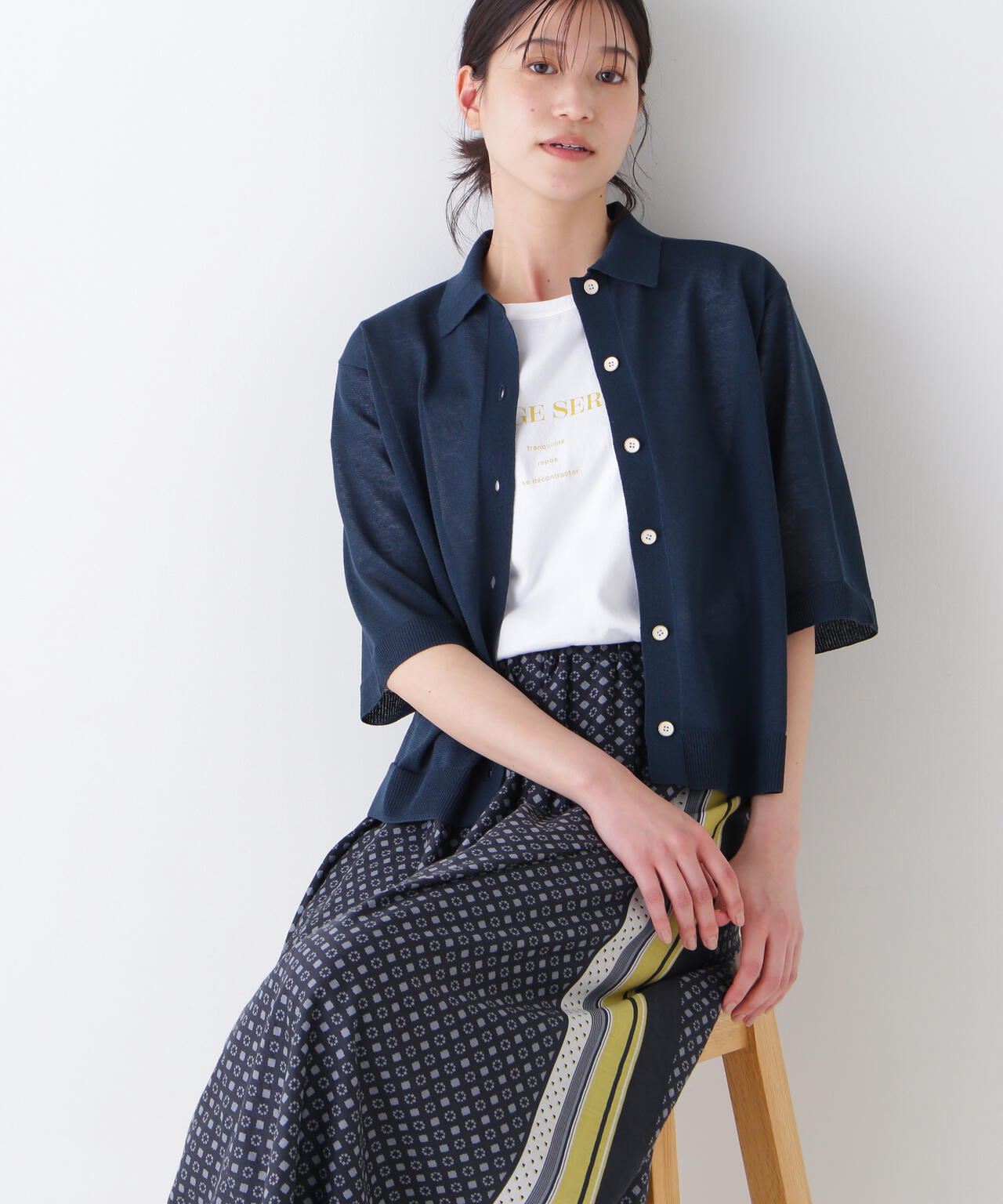 【ウォッシャブル】シアーハイゲージ半袖カーディガン