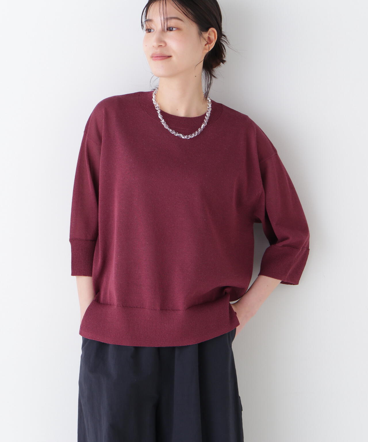 【ウォッシャブル】シアーハイゲージクルーネックプルオーバー