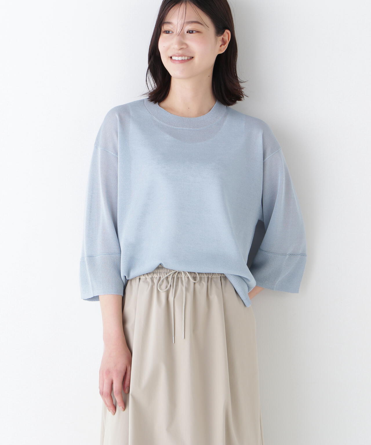 【ウォッシャブル】シアーハイゲージクルーネックプルオーバー