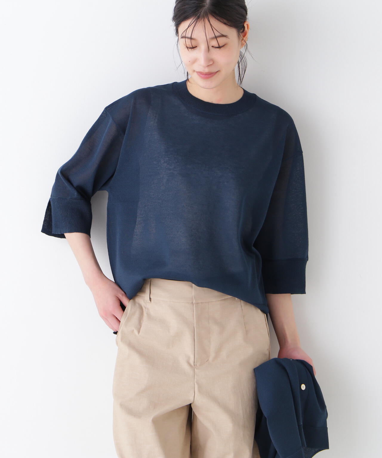 【ウォッシャブル】シアーハイゲージクルーネックプルオーバー