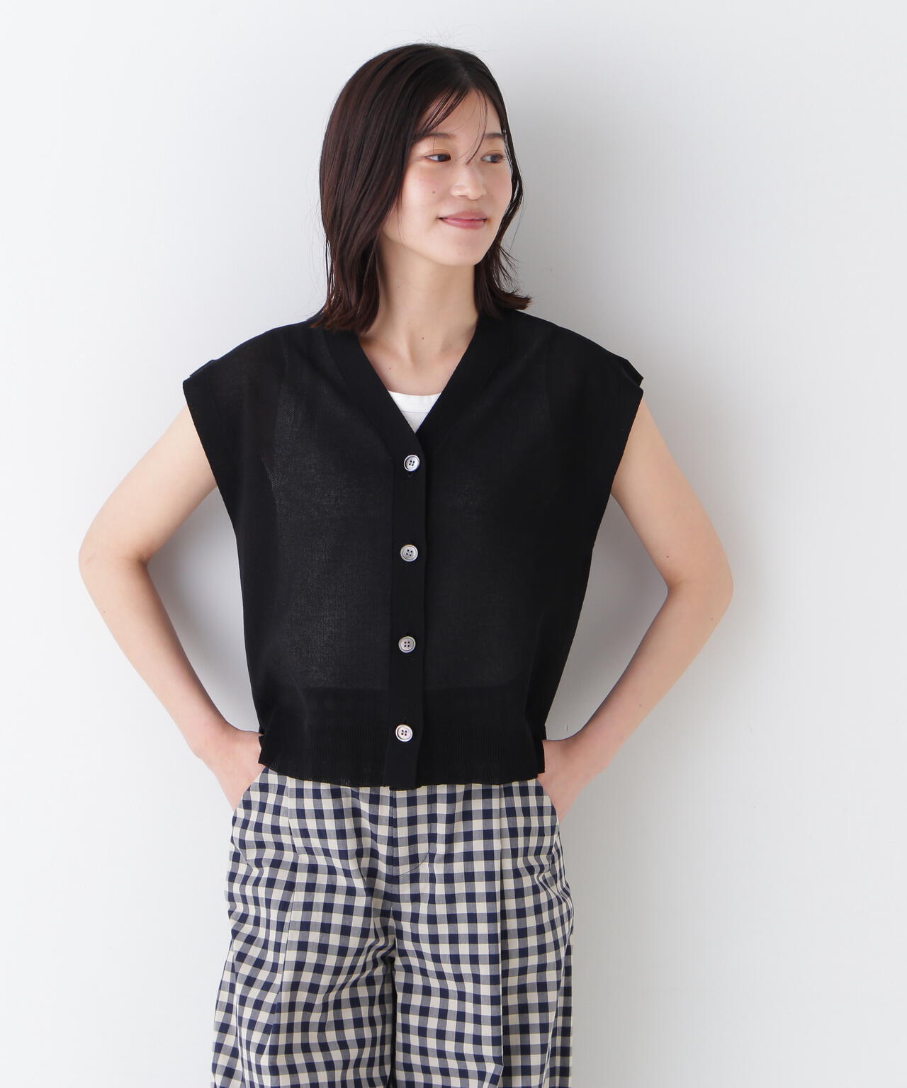 【ウォッシャブル】綿ナイロン鹿の子ジレ