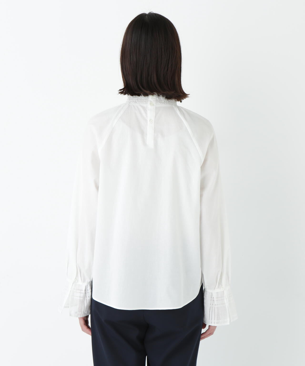 袖チェックジャガードブラウス