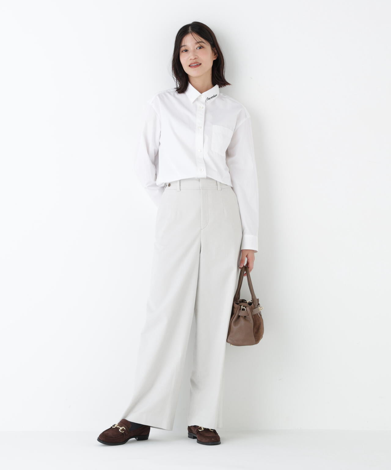 オーガニックコットン襟刺繍タイプライターブラウス