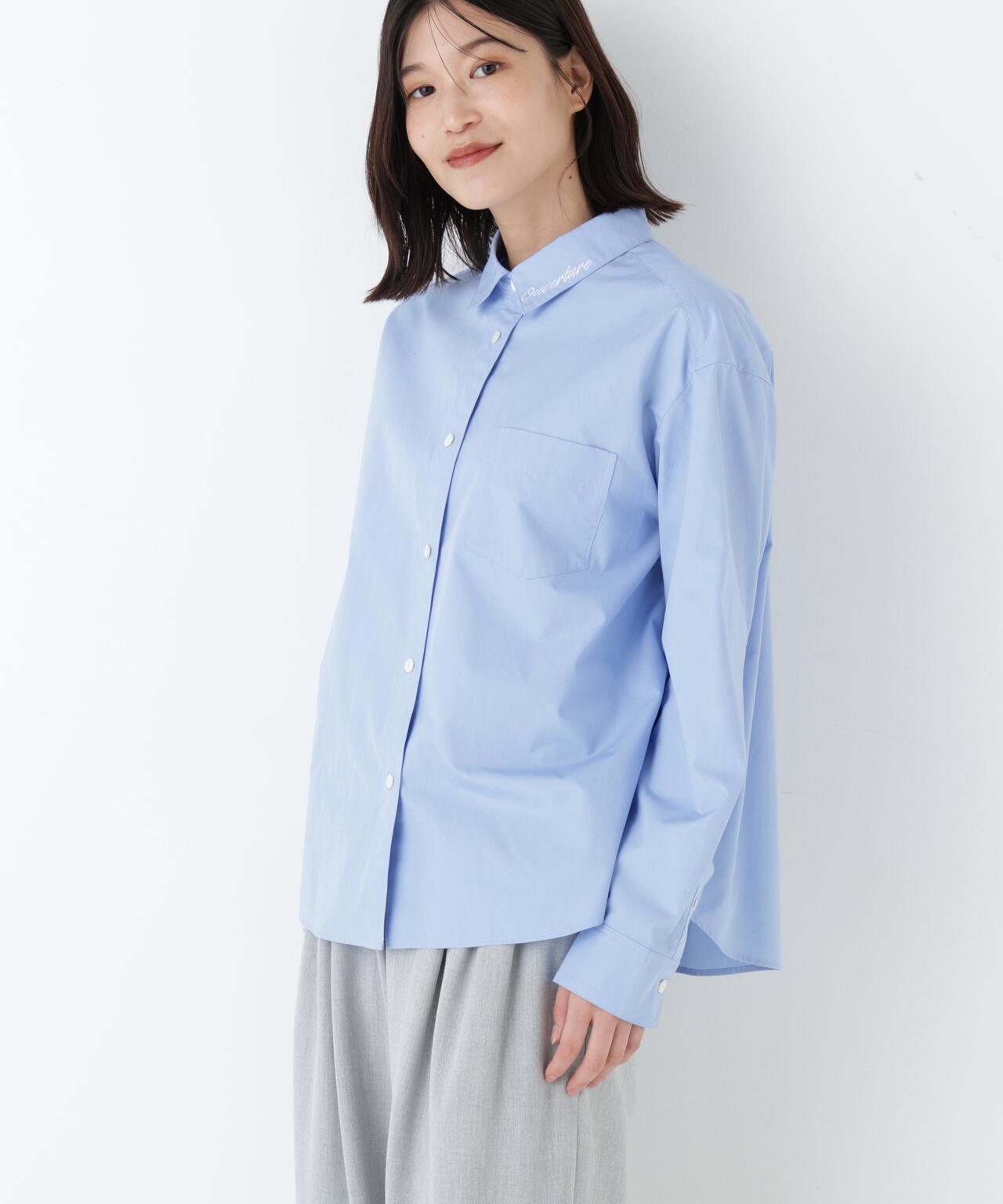 オーガニックコットン襟刺繍タイプライターブラウス