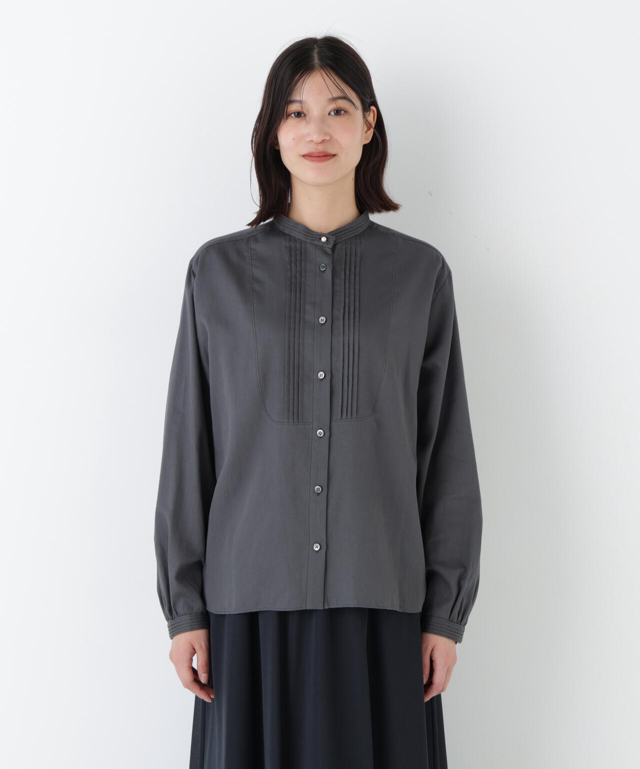 ピンタックバンドカラーブラウス