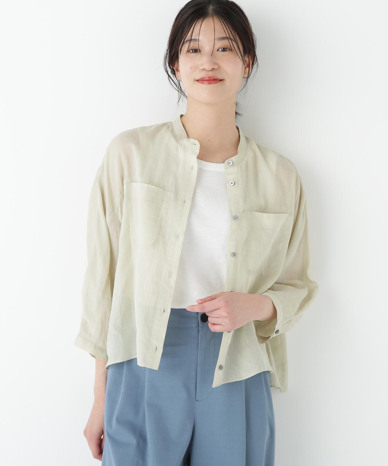 ラミーバンドカラーシャツブラウス