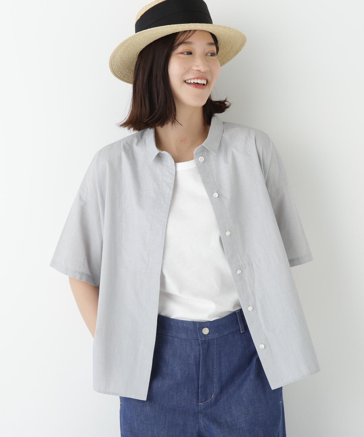 コットンストライプボックスシャツ