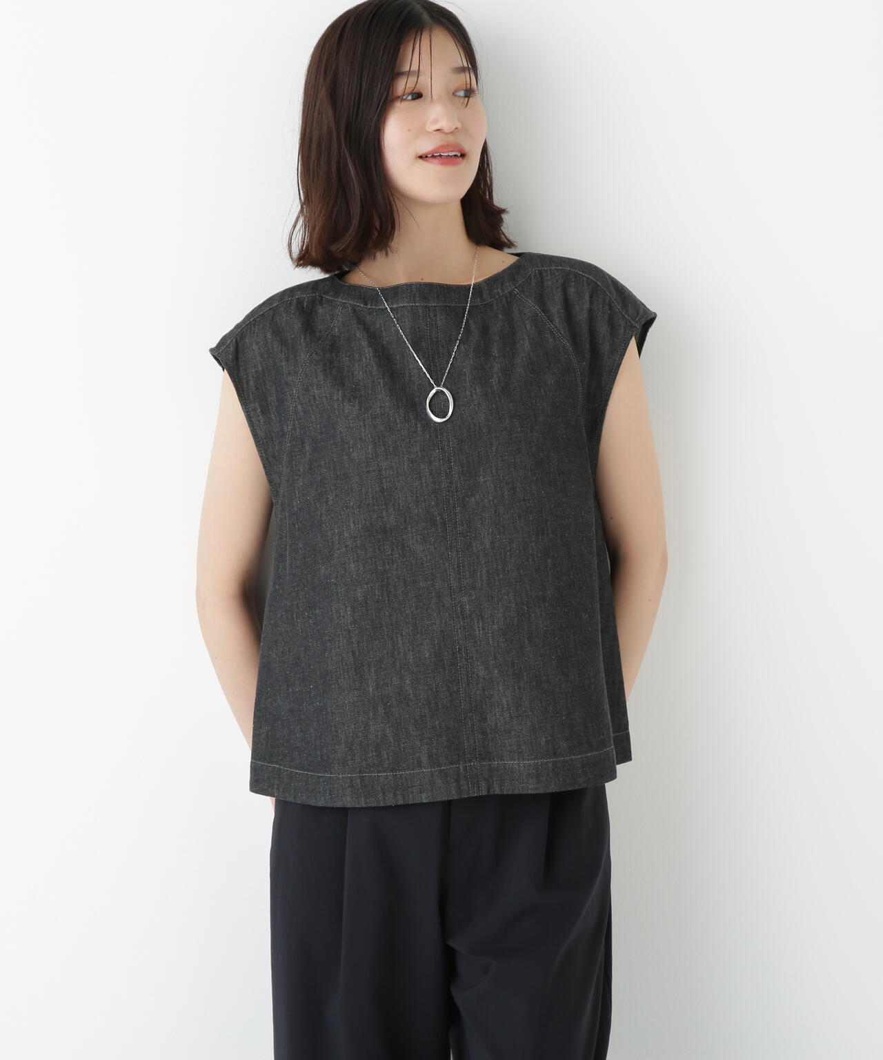 ライトオンスデニムボートネックブラウス