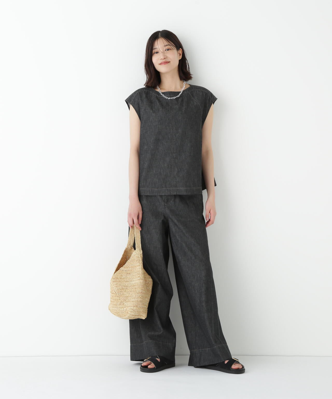 ライトオンスデニムボートネックブラウス