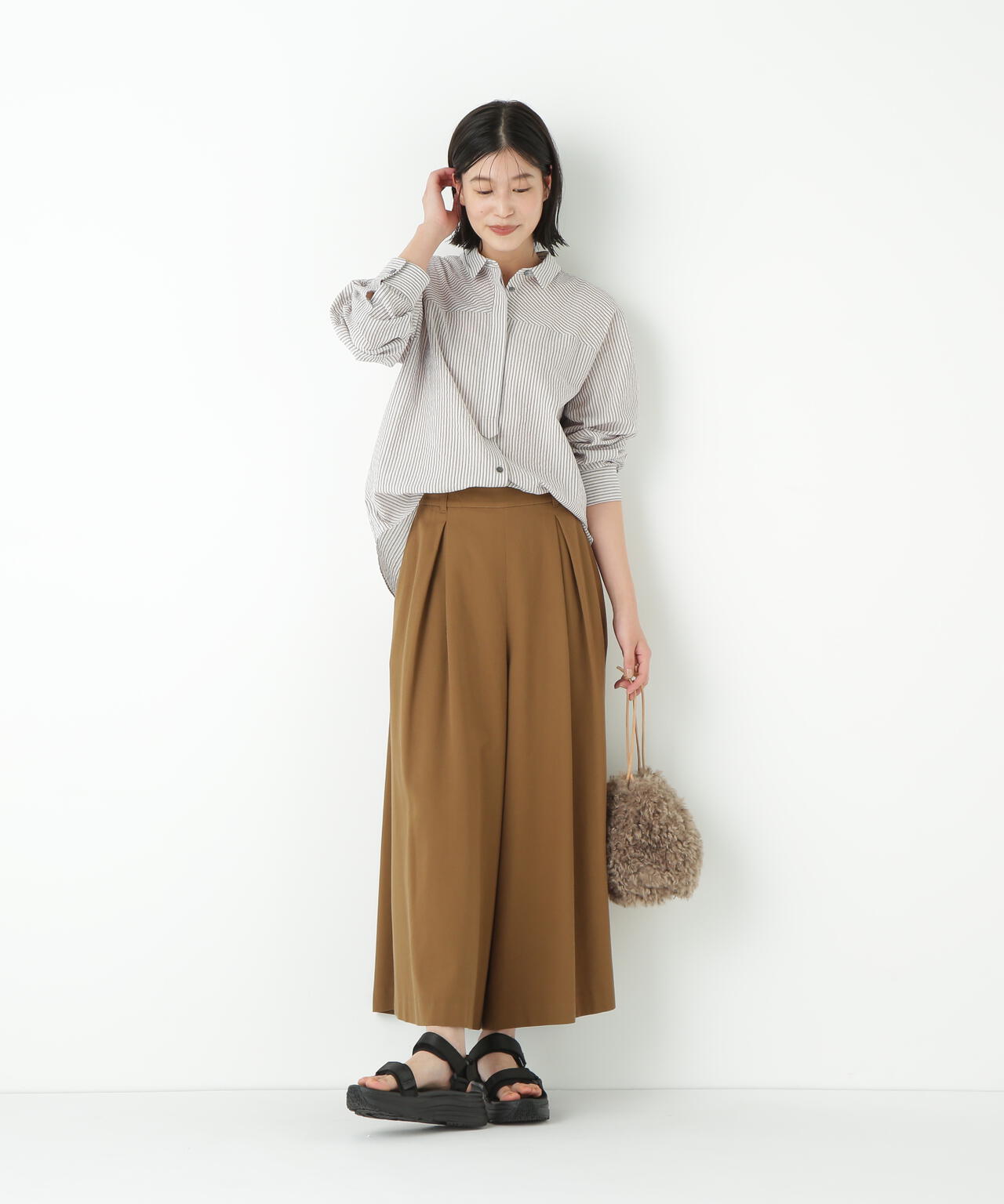 パナマサッカーストライプシャツブラウス