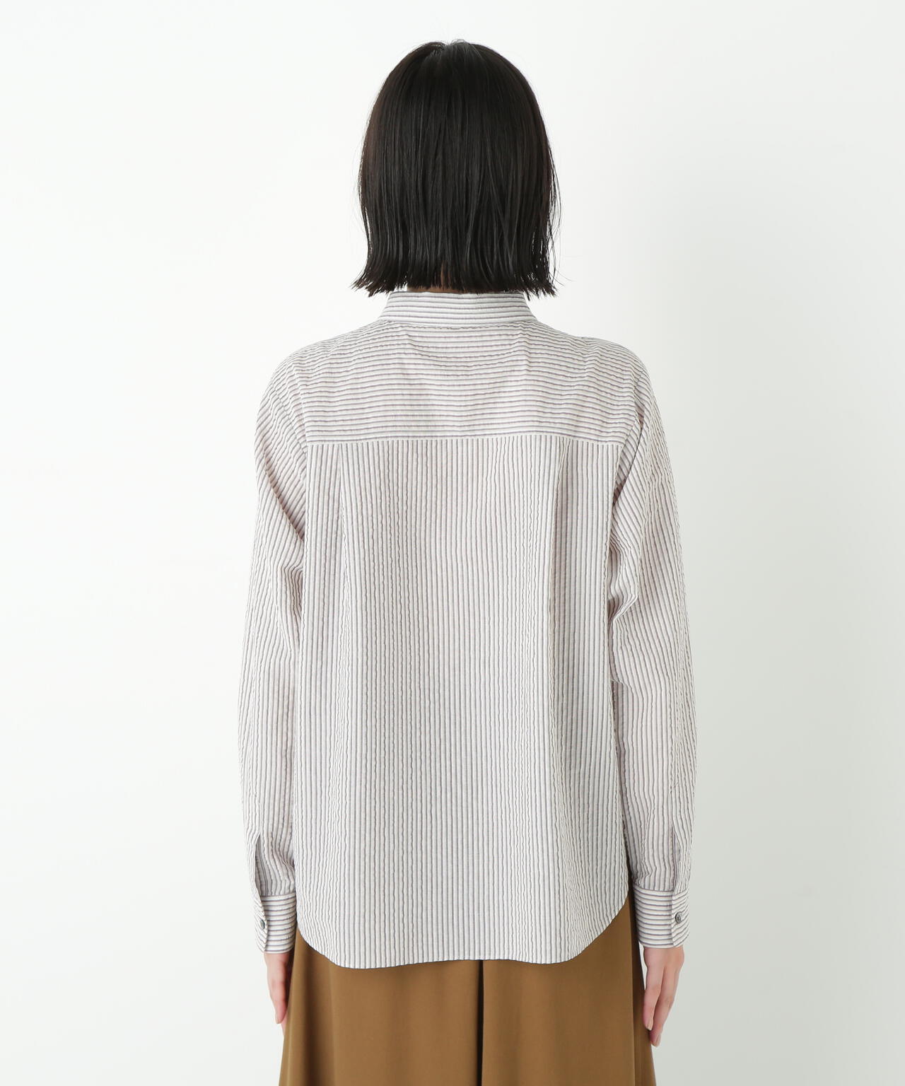 パナマサッカーストライプシャツブラウス