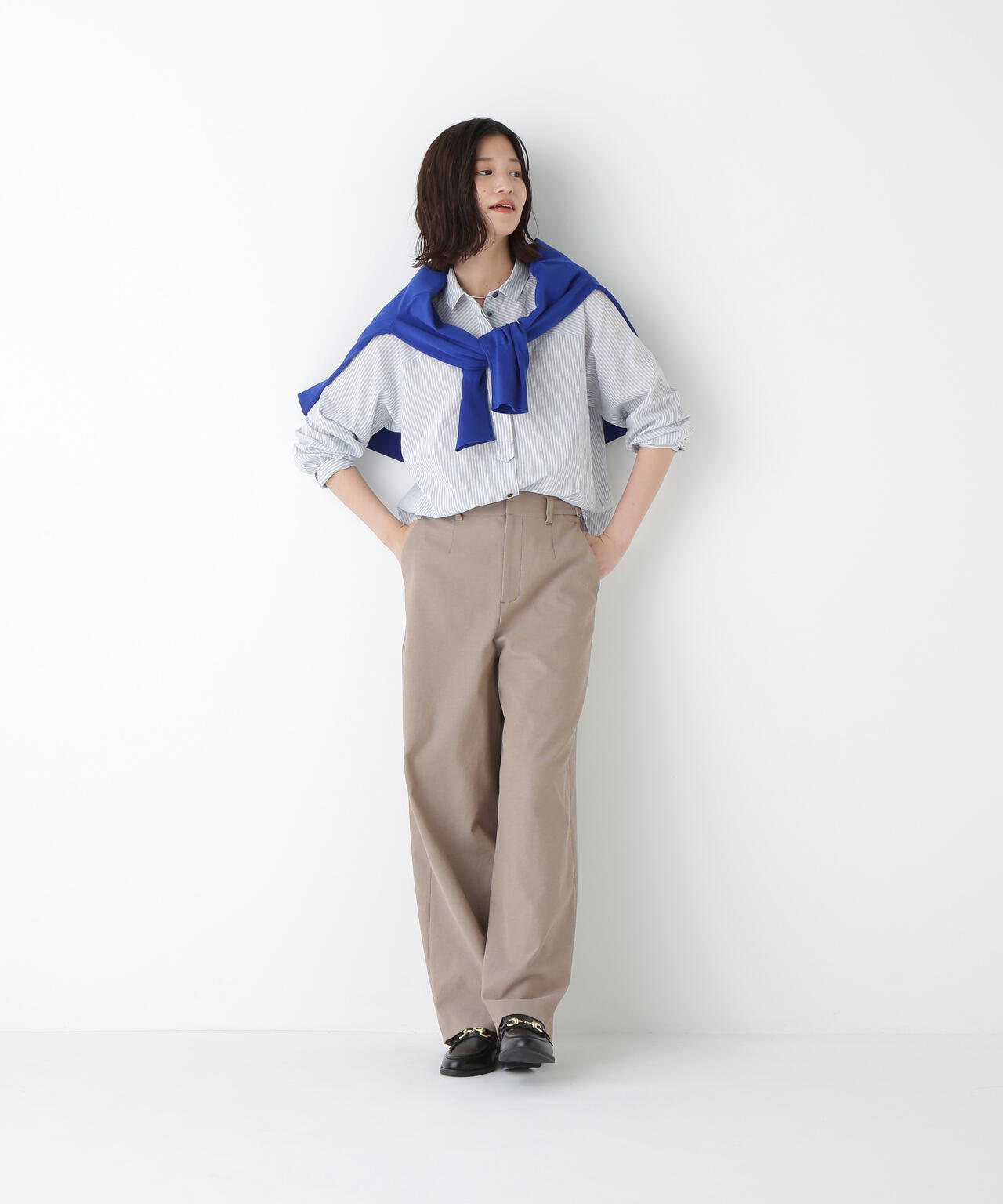 パナマサッカーストライプシャツブラウス