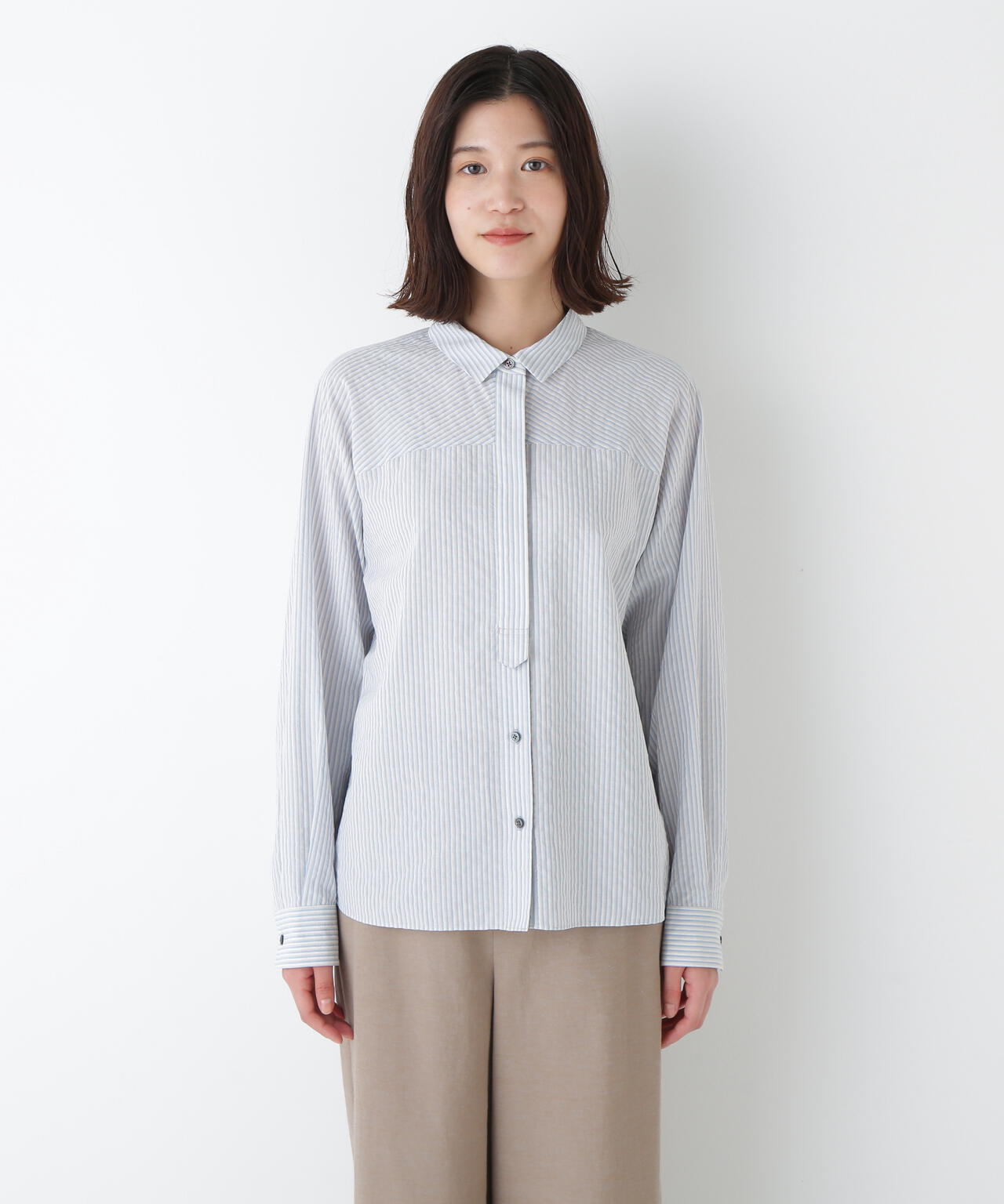 パナマサッカーストライプシャツブラウス