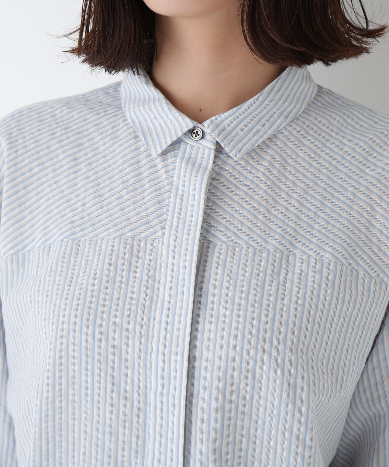 パナマサッカーストライプシャツブラウス