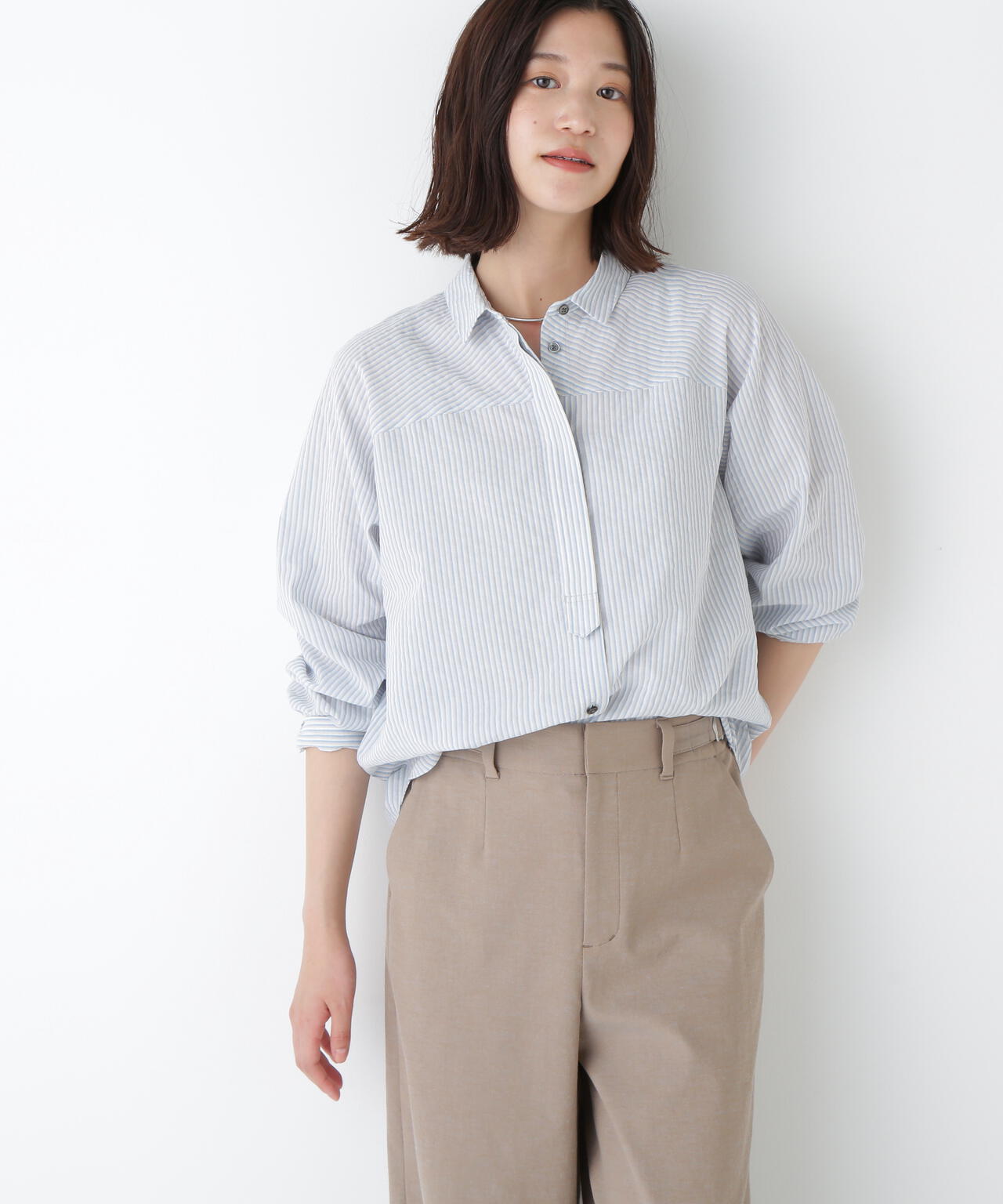 パナマサッカーストライプシャツブラウス